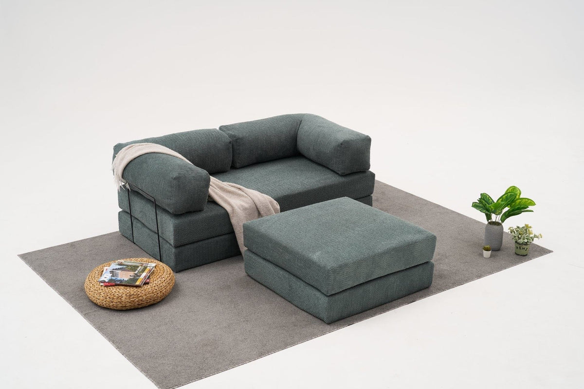 Comfort Mini-Ecksofa von Atelier Del Sofa in Grün, Ecksofa mit Chenille-Bezug, kompakte Form, Masse 190 x 95 x 75 cm, Sitzfläche mit Weichschaum