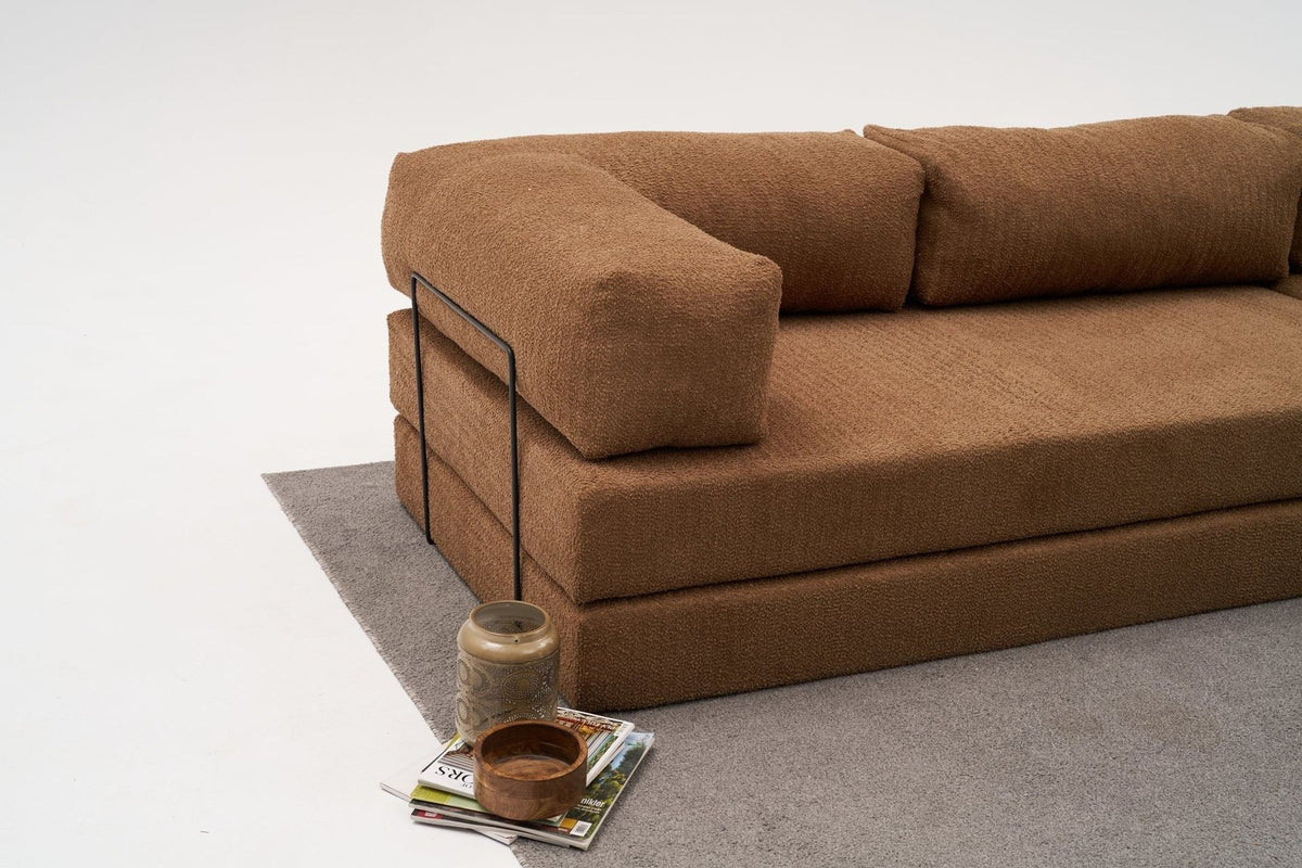 Comfort Mini-Ecksofa von Atelier Del Sofa in Braun, Ecksofa mit Chenille-Bezug, kompakte Form, ausgeklappt als Bettfunktion sichtbar