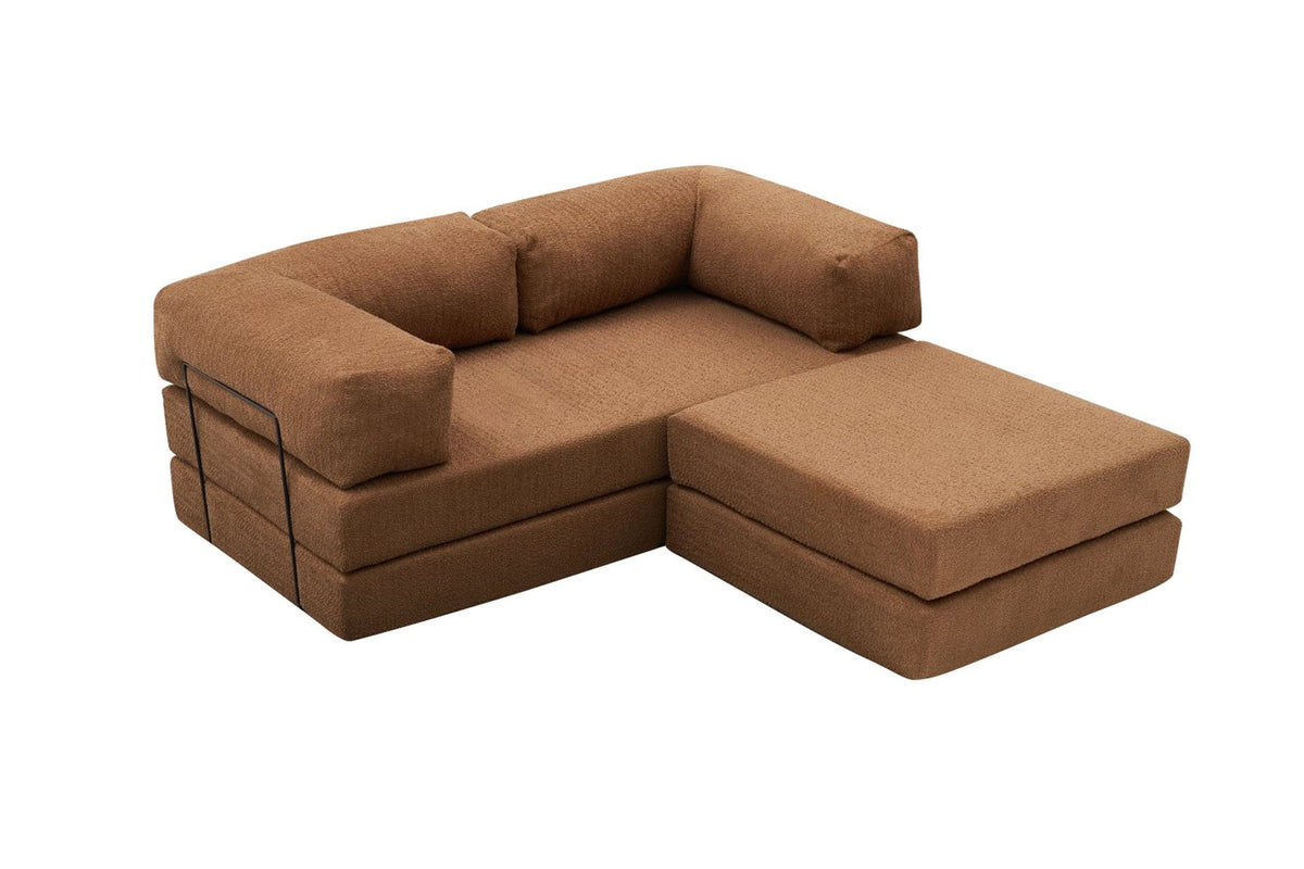 Comfort Mini-Ecksofa von Atelier Del Sofa in Braun, Ecksofa mit Chenille-Bezug, kompakte Form, ausgeklappt als Bettfunktion sichtbar