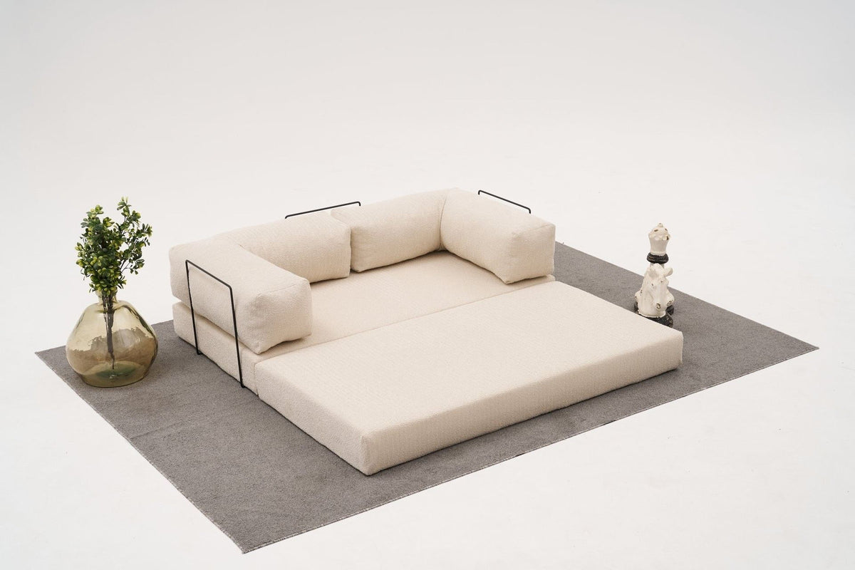 Comfort Mini-Ecksofa von Atelier Del Sofa in Creme, Bezug aus 100% Chenille, kompaktes Ecksofa mit ausziehbarer Liegefläche, Masse 190 x 95 x 75 cm