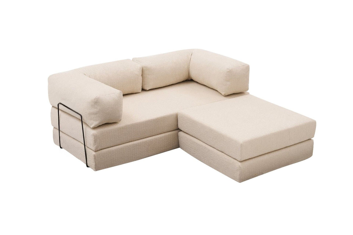 Comfort Mini-Ecksofa von Atelier Del Sofa in Creme, Bezug aus 100% Chenille, kompaktes Ecksofa mit ausziehbarer Liegefläche, Masse 190 x 95 x 75 cm