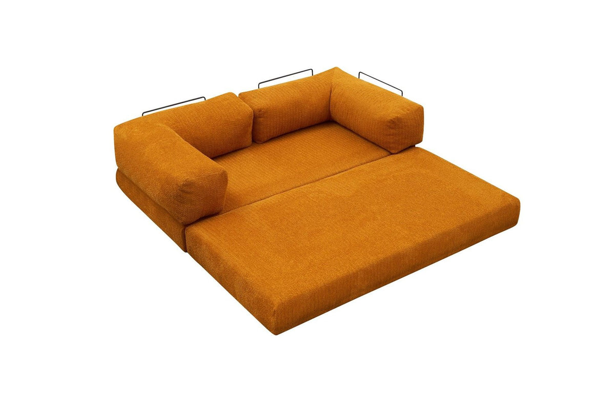 Comfort Mini-Ecksofa von Atelier Del Sofa in Orange, Ecksofa mit Chenille-Bezug, kompakte Form, Sitzfläche und Rückenlehne sichtbar