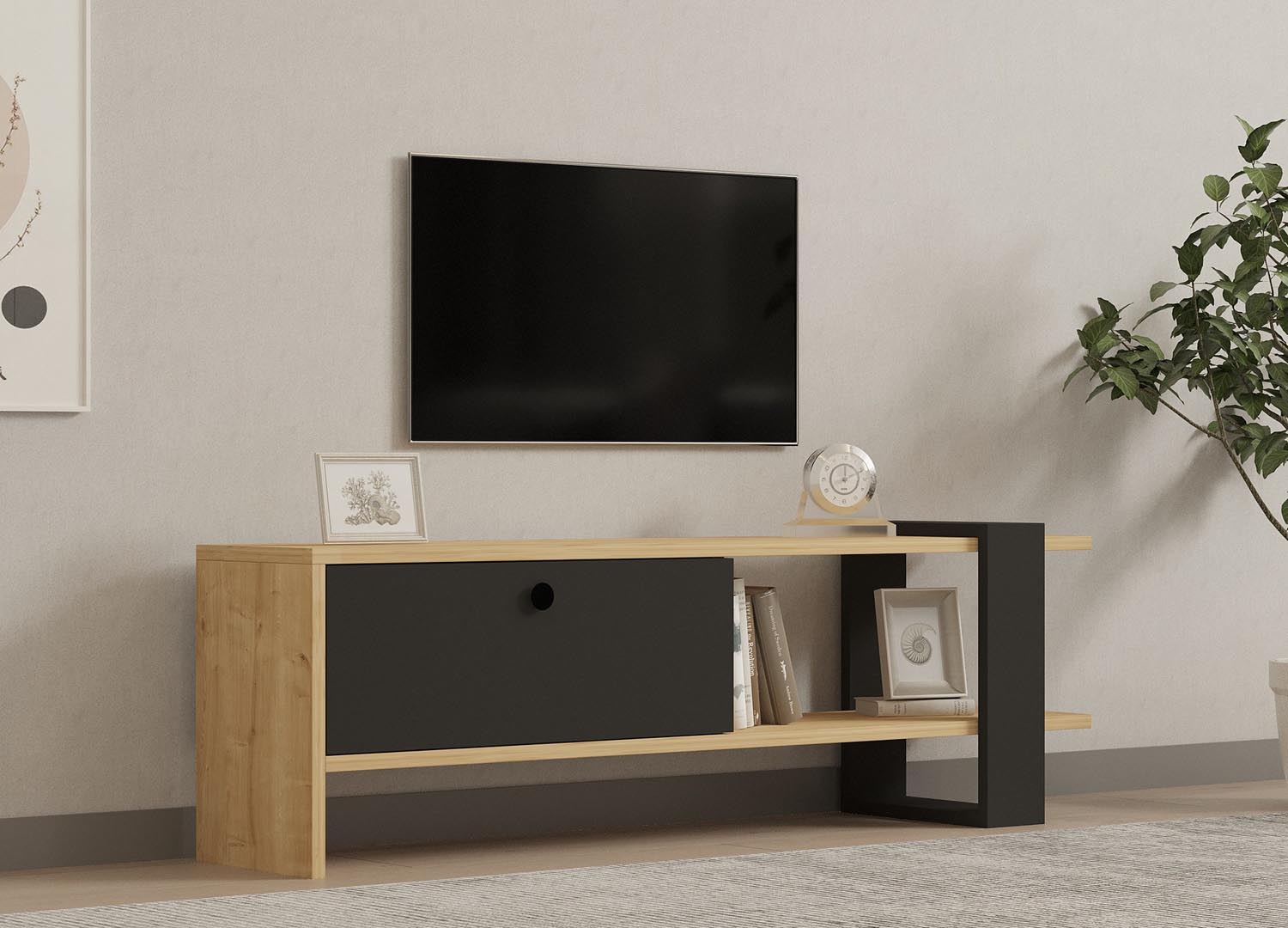 Yonca in Anthrazit Eiche präsentiert im Onlineshop von KAQTU Design AG. Sideboard ist von Hanah Home