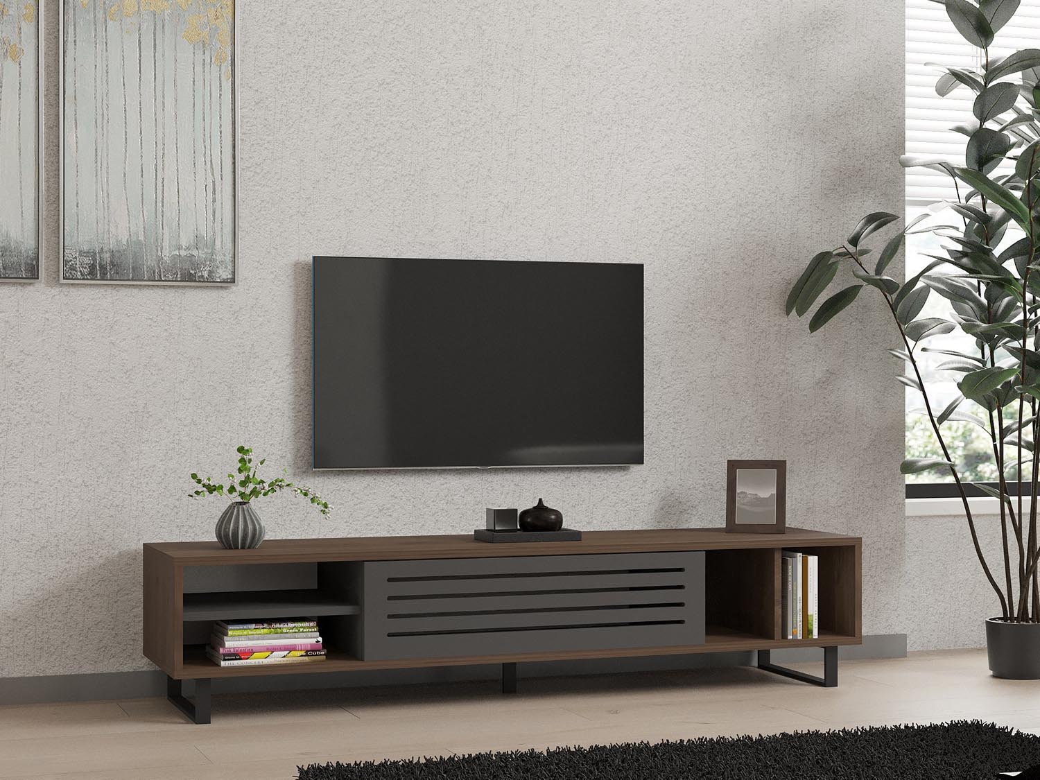 Eray - Walnut, Anthracite in Walnuss
 Anthrazit präsentiert im Onlineshop von KAQTU Design AG. Sideboard ist von Hanah Home