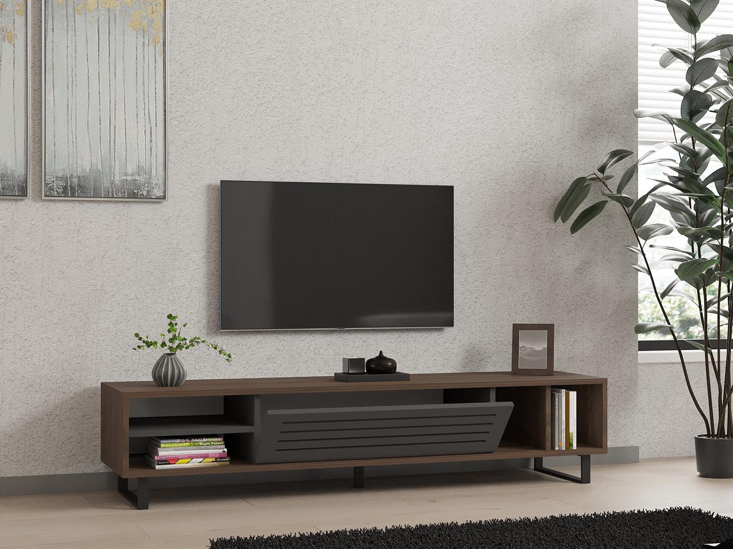 Eray - Walnut, Anthracite in Walnuss
 Anthrazit präsentiert im Onlineshop von KAQTU Design AG. Sideboard ist von Hanah Home