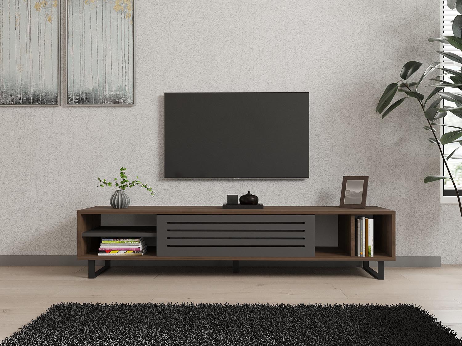 Eray - Walnut, Anthracite in Walnuss
 Anthrazit präsentiert im Onlineshop von KAQTU Design AG. Sideboard ist von Hanah Home