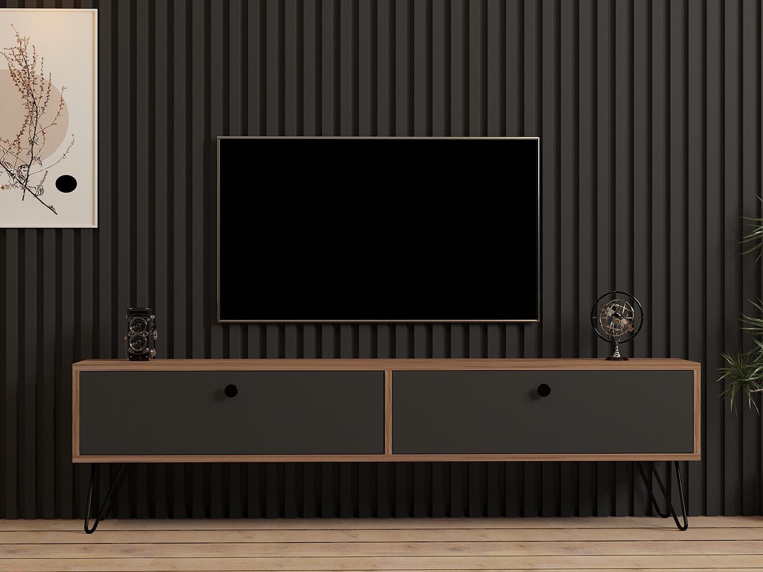 Side - Atlantic in Atlantische Kiefer Schwarz präsentiert im Onlineshop von KAQTU Design AG. TV-Möbel ist von Hanah Home