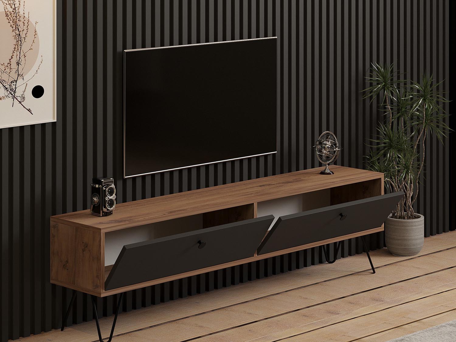 Side - Atlantic in Atlantische Kiefer Schwarz präsentiert im Onlineshop von KAQTU Design AG. TV-Möbel ist von Hanah Home