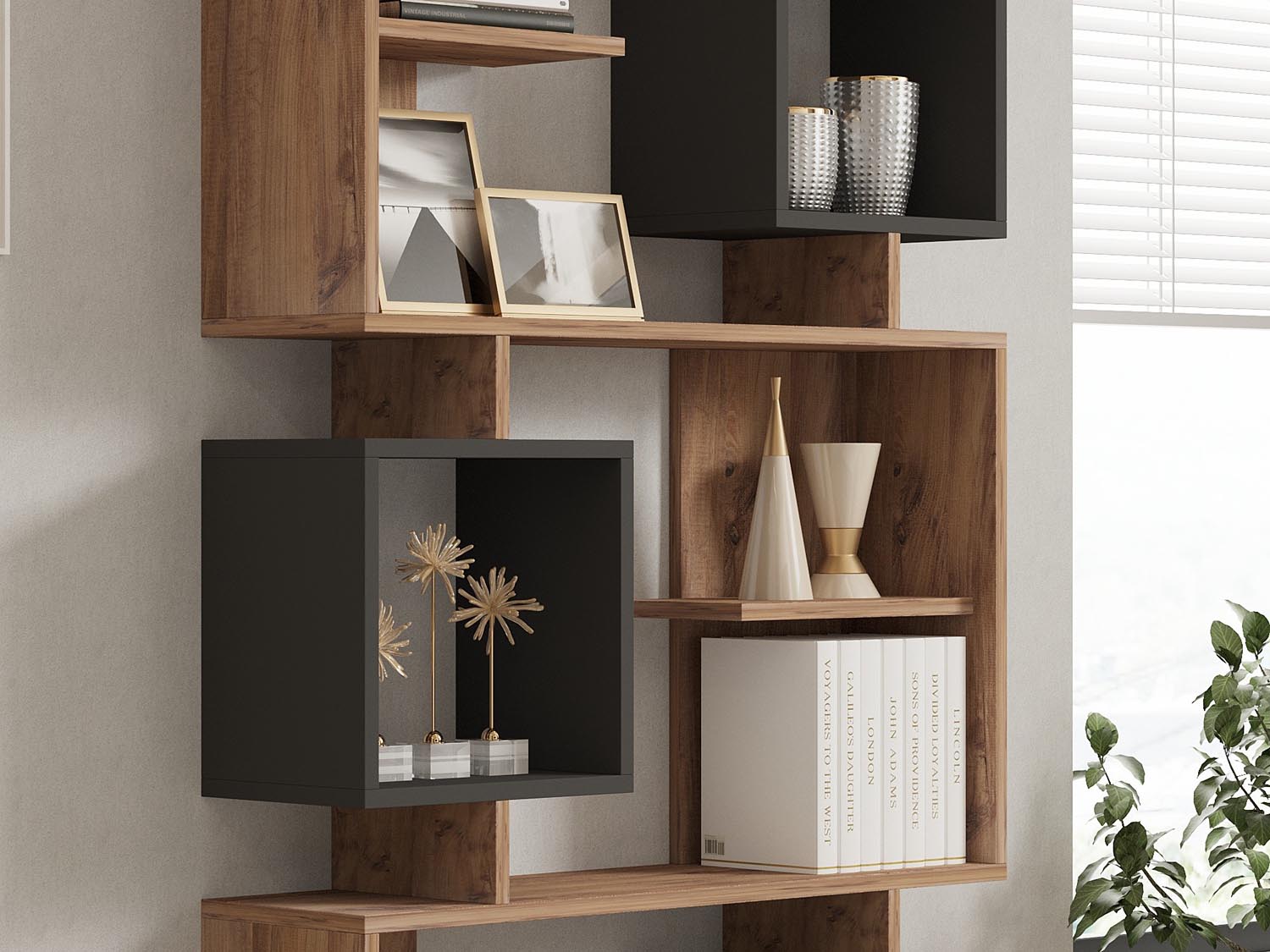 Icardi - Atlantic Pine, Anthracite in Atlantische Kiefer
 Anthrazit präsentiert im Onlineshop von KAQTU Design AG. Bücherregal ist von Hanah Home
