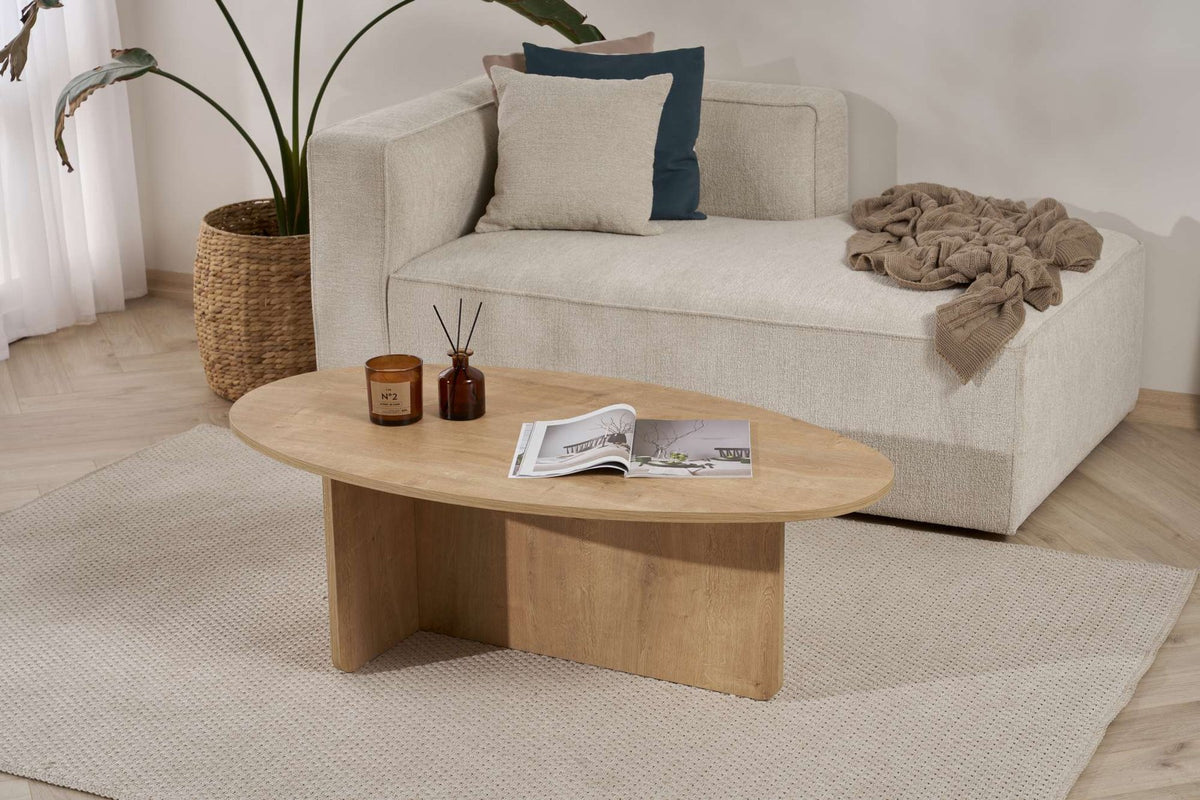 Couchtisch Orba in Eiche, rechteckige Platte aus melaminbeschichteter Spanplatte, Masse 120 x 65 x 40 cm, Hersteller Hanah Home.