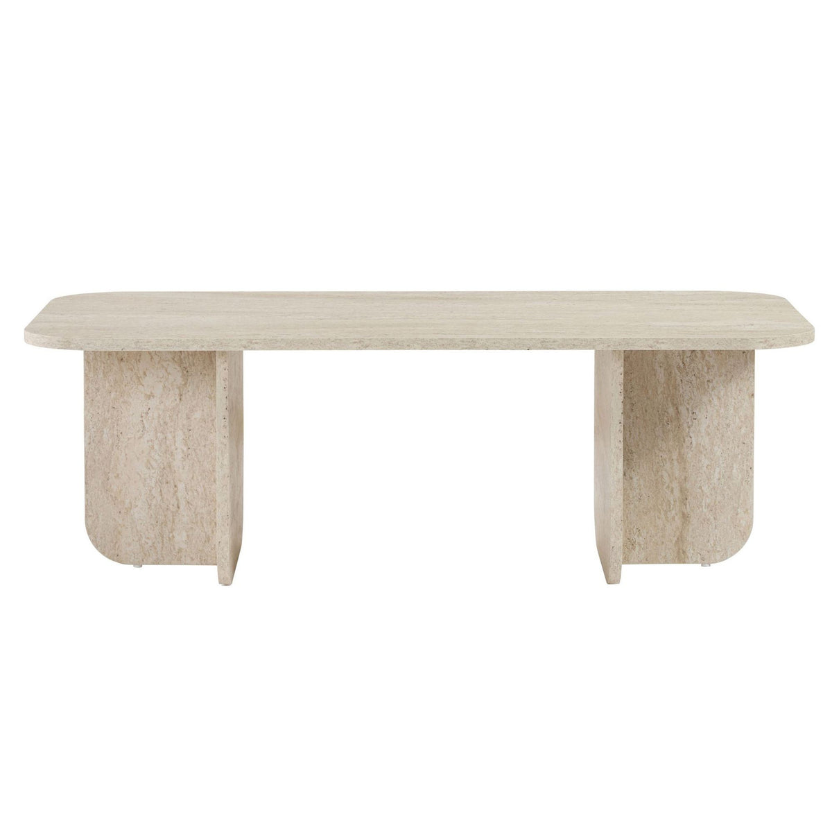 Couchtisch Akira von Nordure in Travertin-Optik, rechteckige Form, Spanplatte mit Melaminbeschichtung, Masse 120 x 60 x 41 cm.