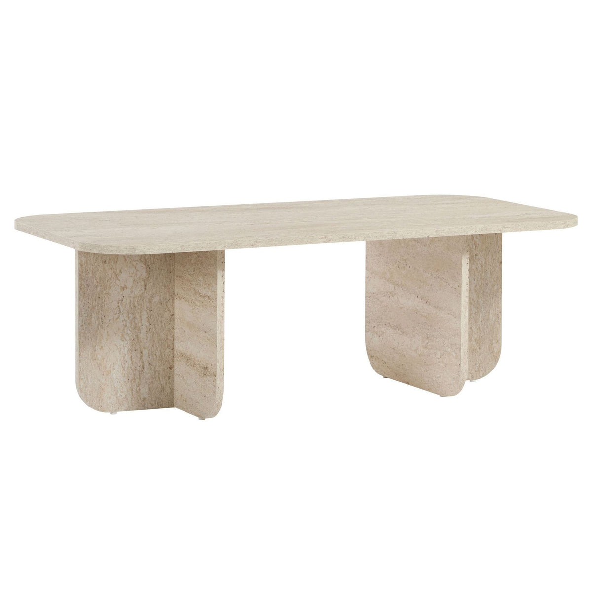 Couchtisch Akira von Nordure in Travertin-Optik, rechteckige Form, Spanplatte mit Melaminbeschichtung, Masse 120 x 60 x 41 cm.