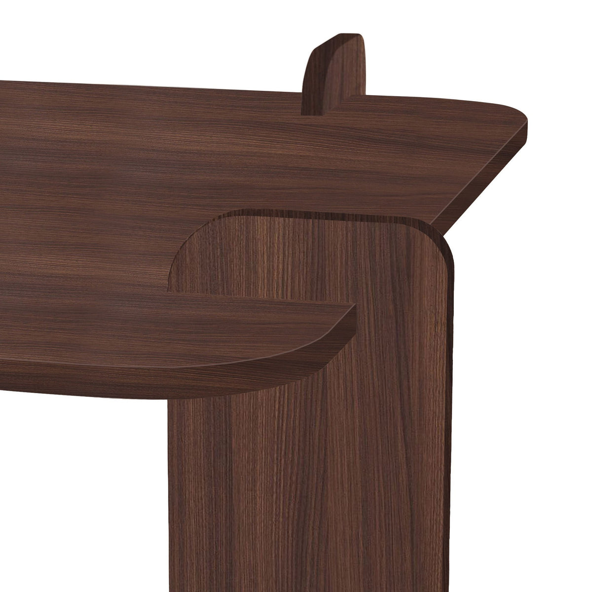 Quadratischer Couchtisch aus melaminbeschichteter Spanplatte in Nussbaum-Optik, Abmessungen 117 x 117 x 35 cm, Modell Marais von Nordure.