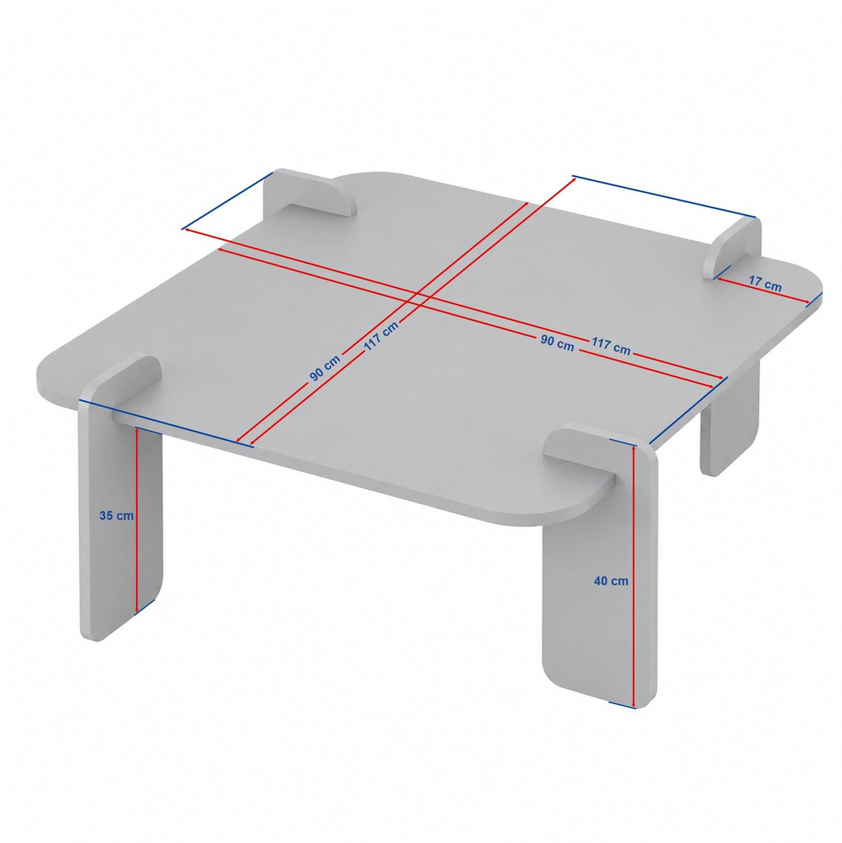 Quadratischer Couchtisch aus melaminbeschichteter Spanplatte in Nussbaum-Optik, Abmessungen 117 x 117 x 35 cm, Modell Marais von Nordure.