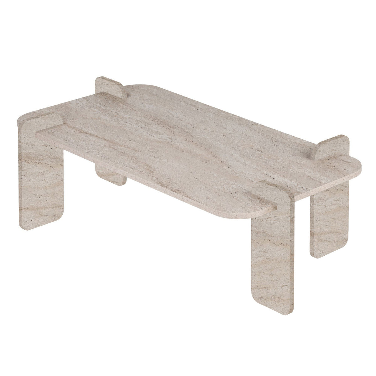 Renard Couchtisch von Nordure in Travertin-Optik, rechteckige Form, Spanplatte mit Melaminbeschichtung, Masse 147 x 87 x 35 cm.
