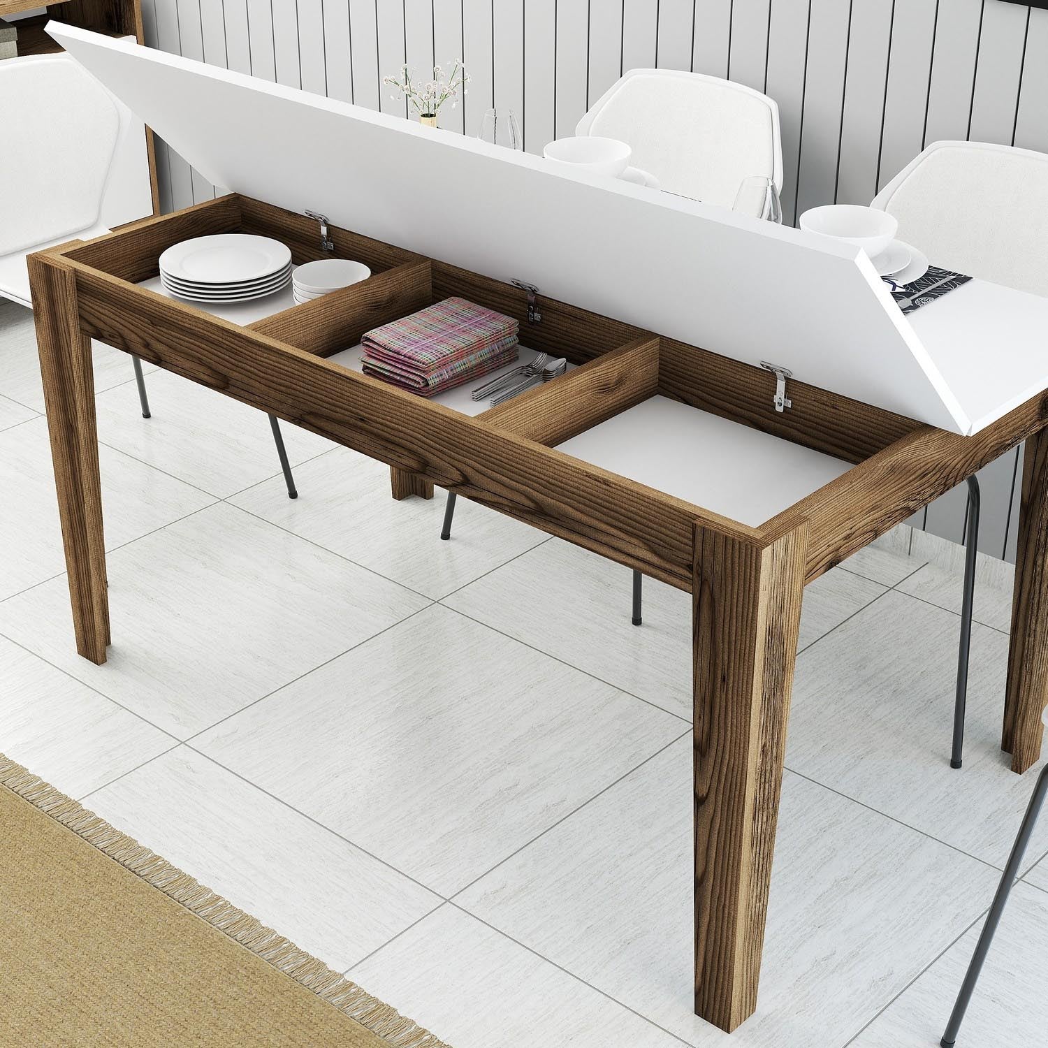 Milan 514 - Walnut, White in Walnuss Weiss präsentiert im Onlineshop von KAQTU Design AG. Esstisch ist von Hanah Home