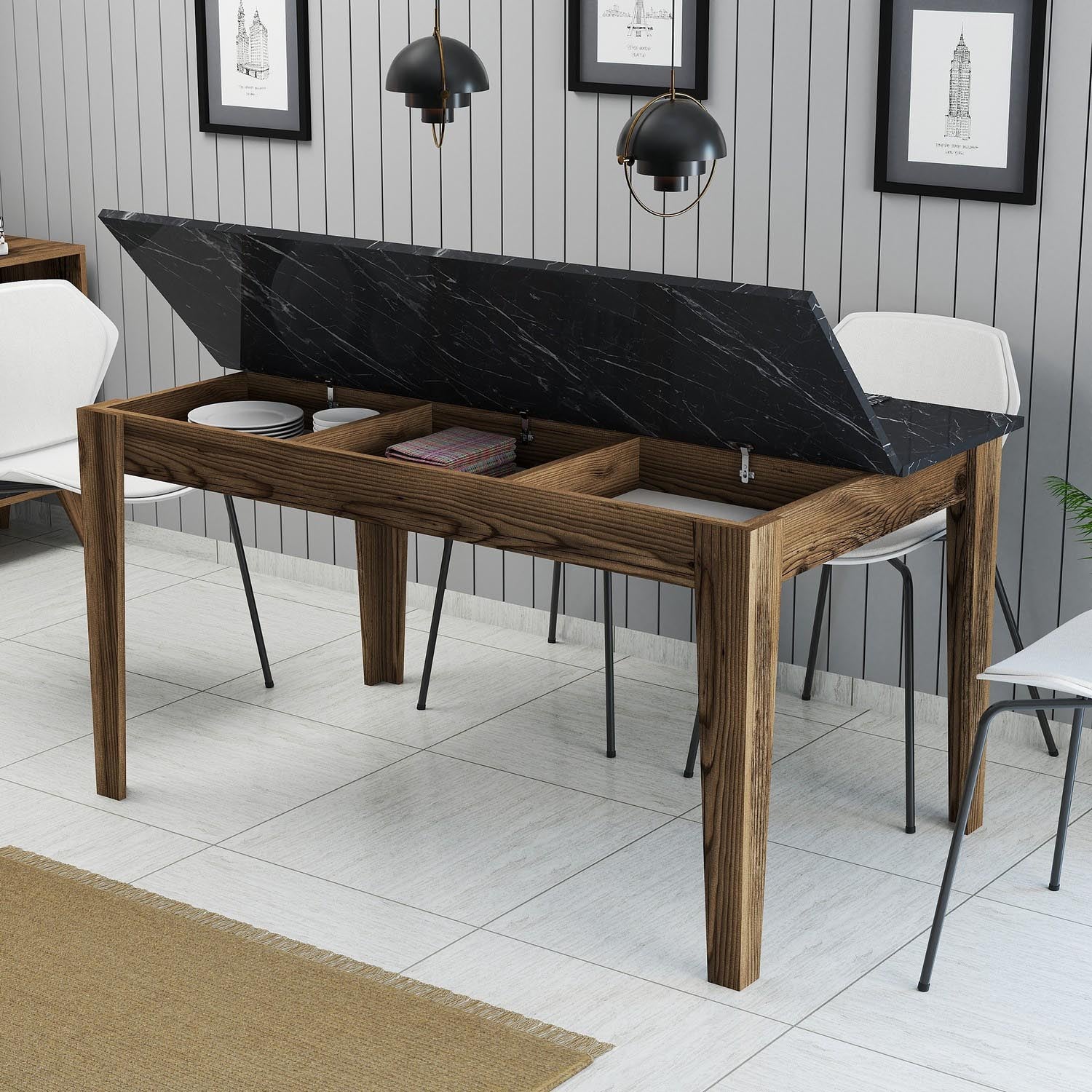 Milan 518 - Walnut, Black in Walnuss Schwarz präsentiert im Onlineshop von KAQTU Design AG. Esstisch ist von Hanah Home