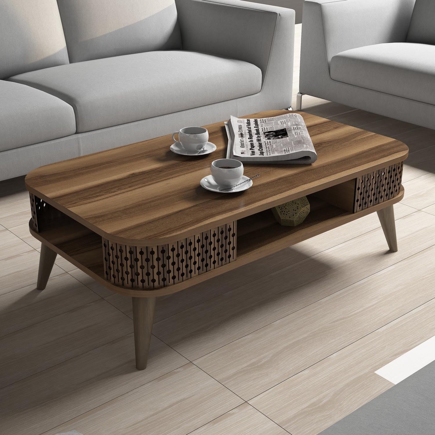 Eylül - Walnut in Walnuss präsentiert im Onlineshop von KAQTU Design AG. Beistelltisch ist von Hanah Home
