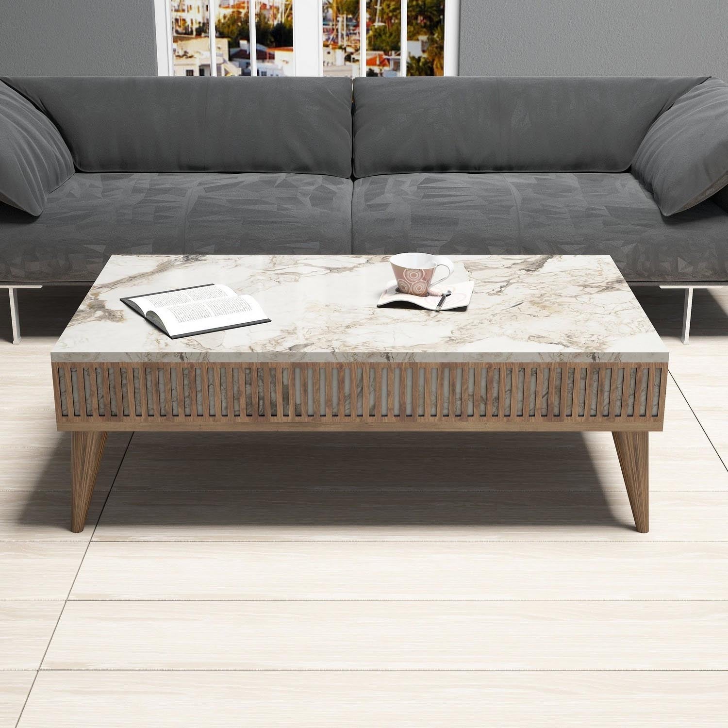 Milan - Walnut, White Marble in Walnuss Weiss präsentiert im Onlineshop von KAQTU Design AG. Beistelltisch ist von Hanah Home