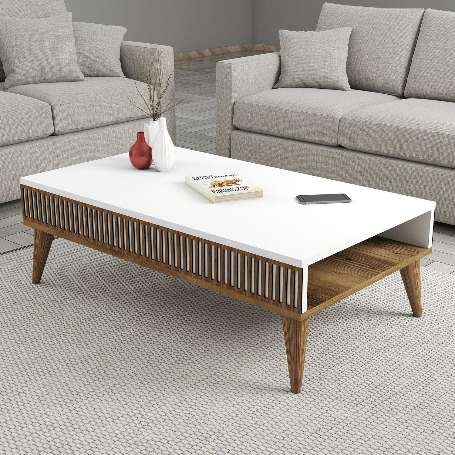Milan - Walnut, White in Walnuss Weiss präsentiert im Onlineshop von KAQTU Design AG. Beistelltisch ist von Hanah Home