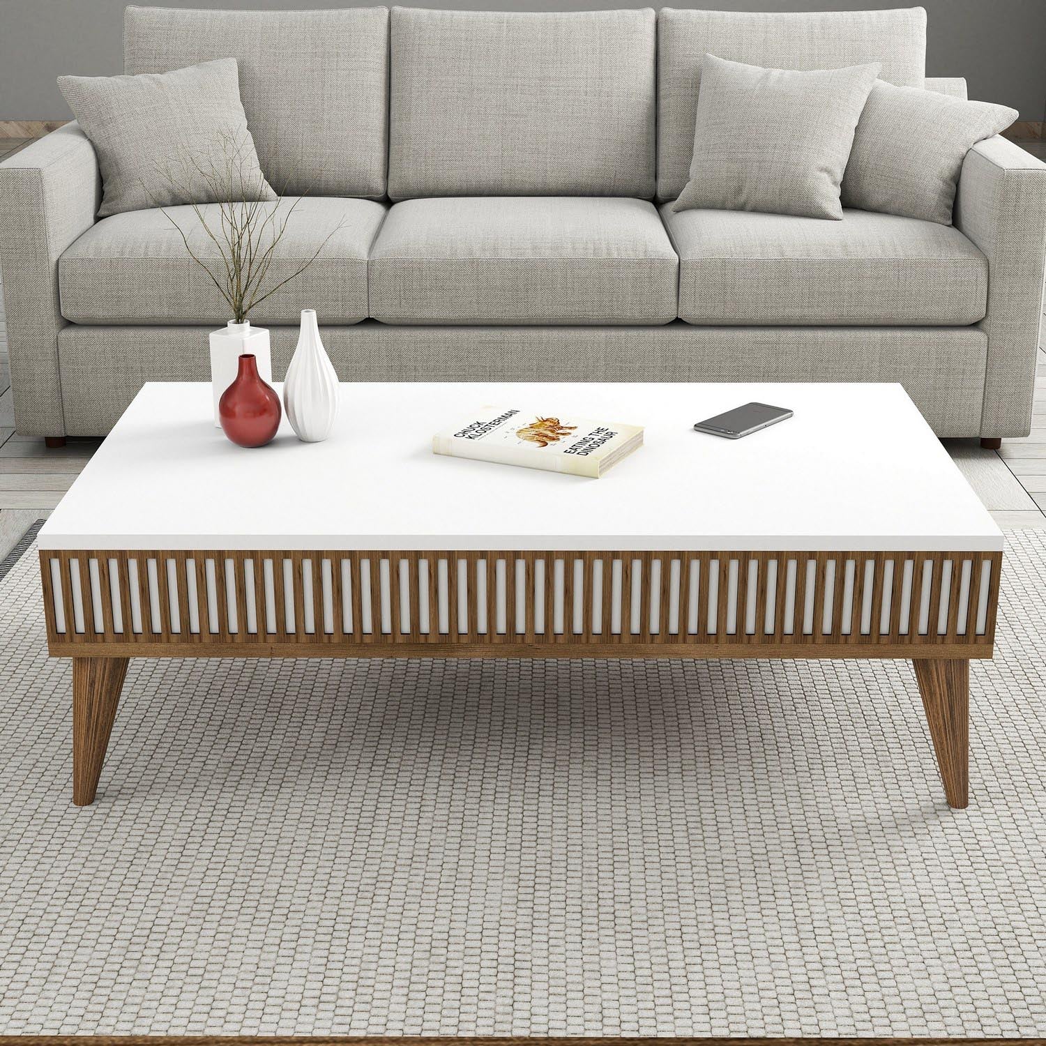 Milan - Walnut, White in Walnuss Weiss präsentiert im Onlineshop von KAQTU Design AG. Beistelltisch ist von Hanah Home
