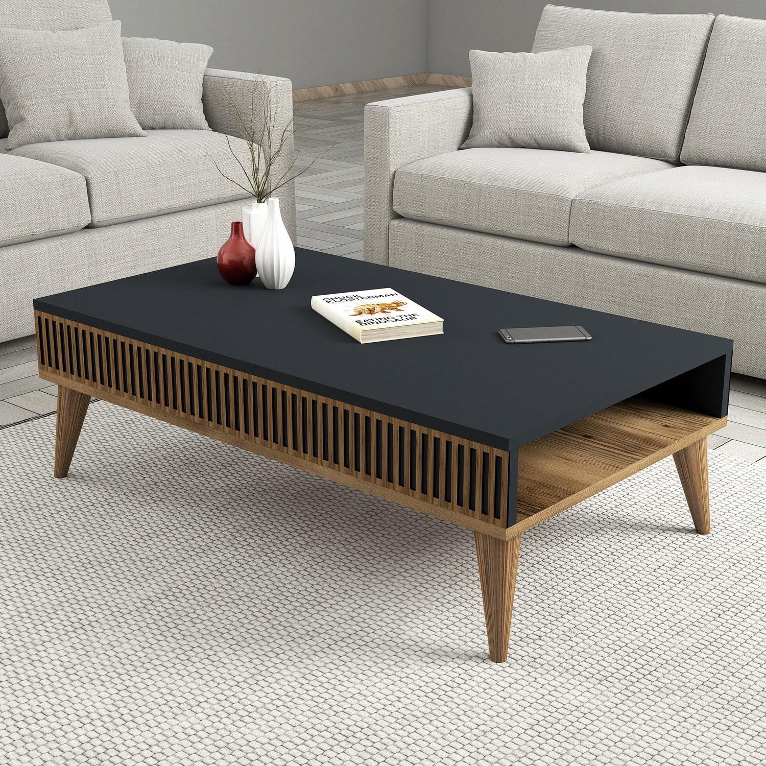 Milan - Walnut, Anthracite in Walnuss
 Anthrazit präsentiert im Onlineshop von KAQTU Design AG. Beistelltisch ist von Hanah Home