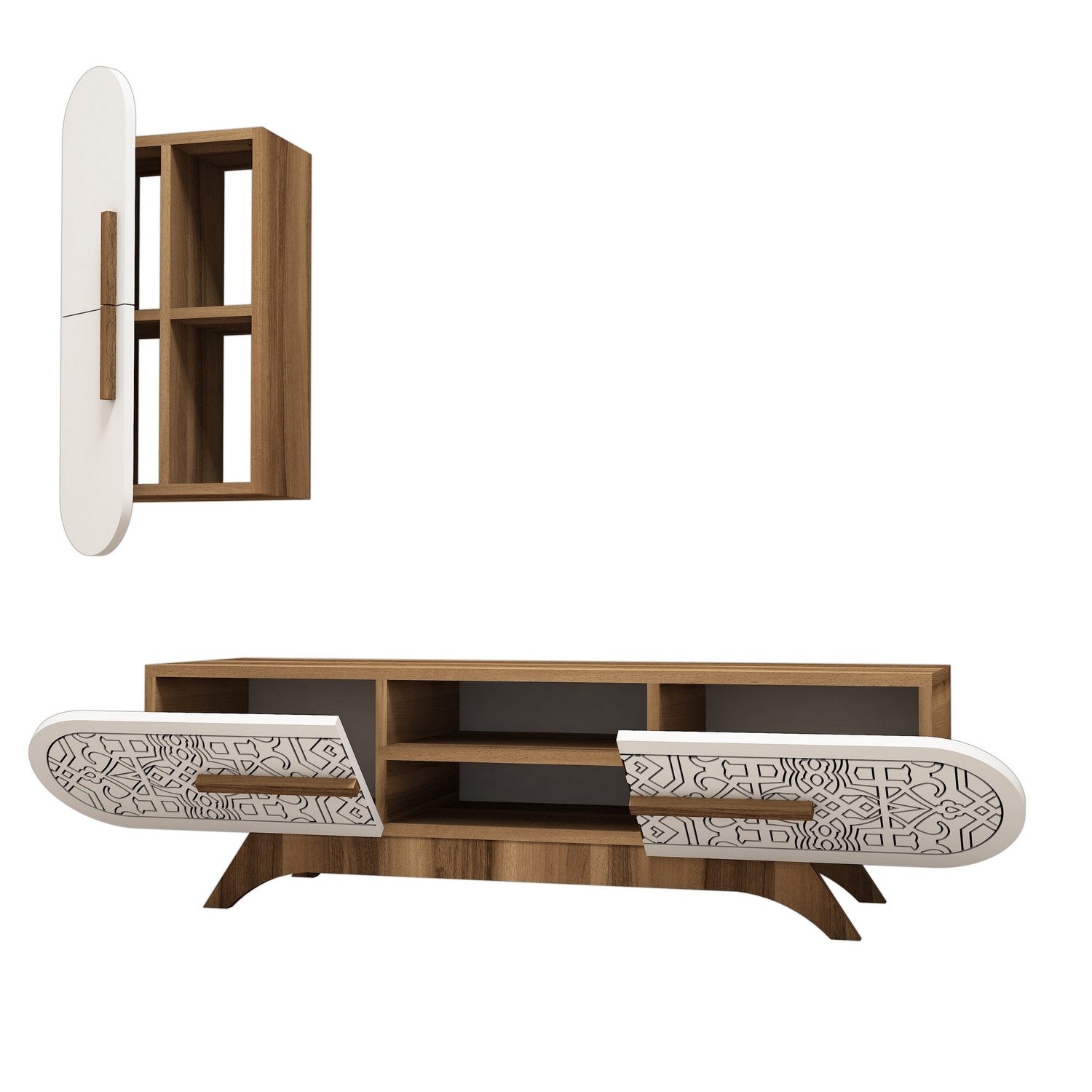 Defne - Walnut, White in Walnuss Weiss präsentiert im Onlineshop von KAQTU Design AG. TV-Möbel ist von Hanah Home