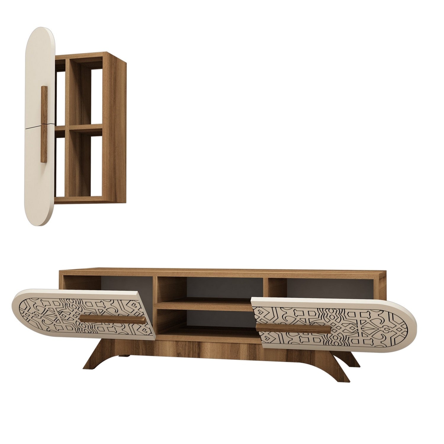 Defne - Walnut, Cream in Walnuss
 Creme präsentiert im Onlineshop von KAQTU Design AG. TV-Möbel ist von Hanah Home