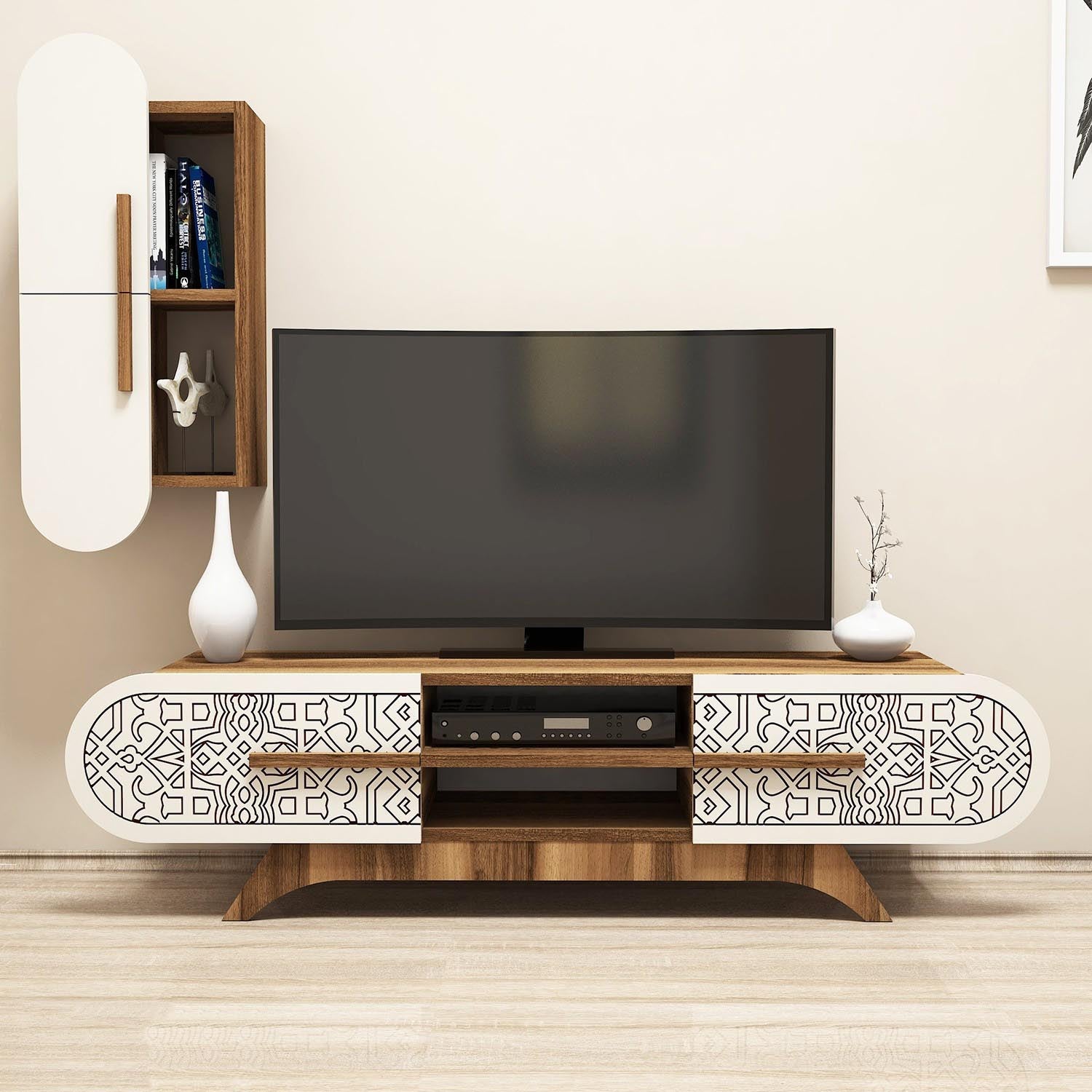 Defne - Walnut, Cream in Walnuss
 Creme präsentiert im Onlineshop von KAQTU Design AG. TV-Möbel ist von Hanah Home