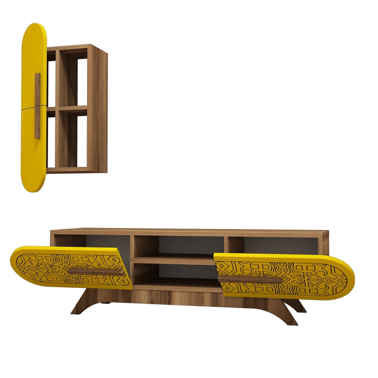 Defne - Walnut, Yellow in Walnuss
 Gelb präsentiert im Onlineshop von KAQTU Design AG. TV-Möbel ist von Hanah Home