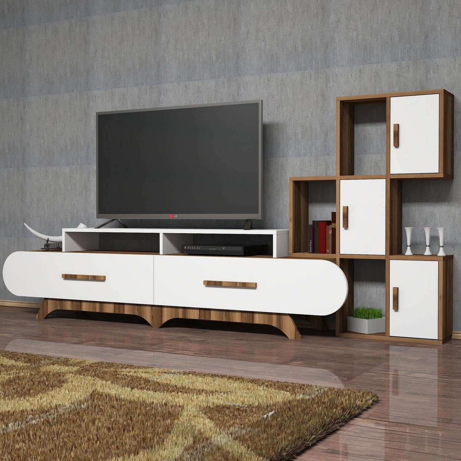 Flora S - Walnut, White in Walnuss Weiss präsentiert im Onlineshop von KAQTU Design AG. TV-Möbel ist von Hanah Home