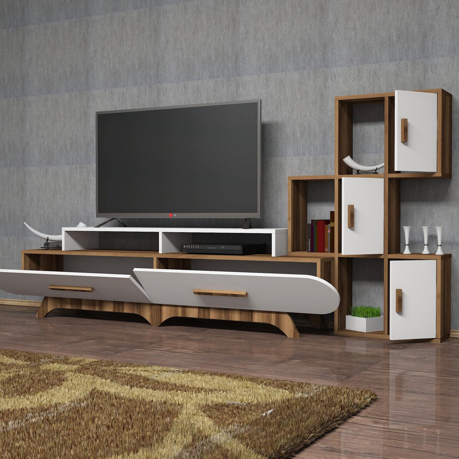 Flora S - Walnut, White in Walnuss Weiss präsentiert im Onlineshop von KAQTU Design AG. TV-Möbel ist von Hanah Home