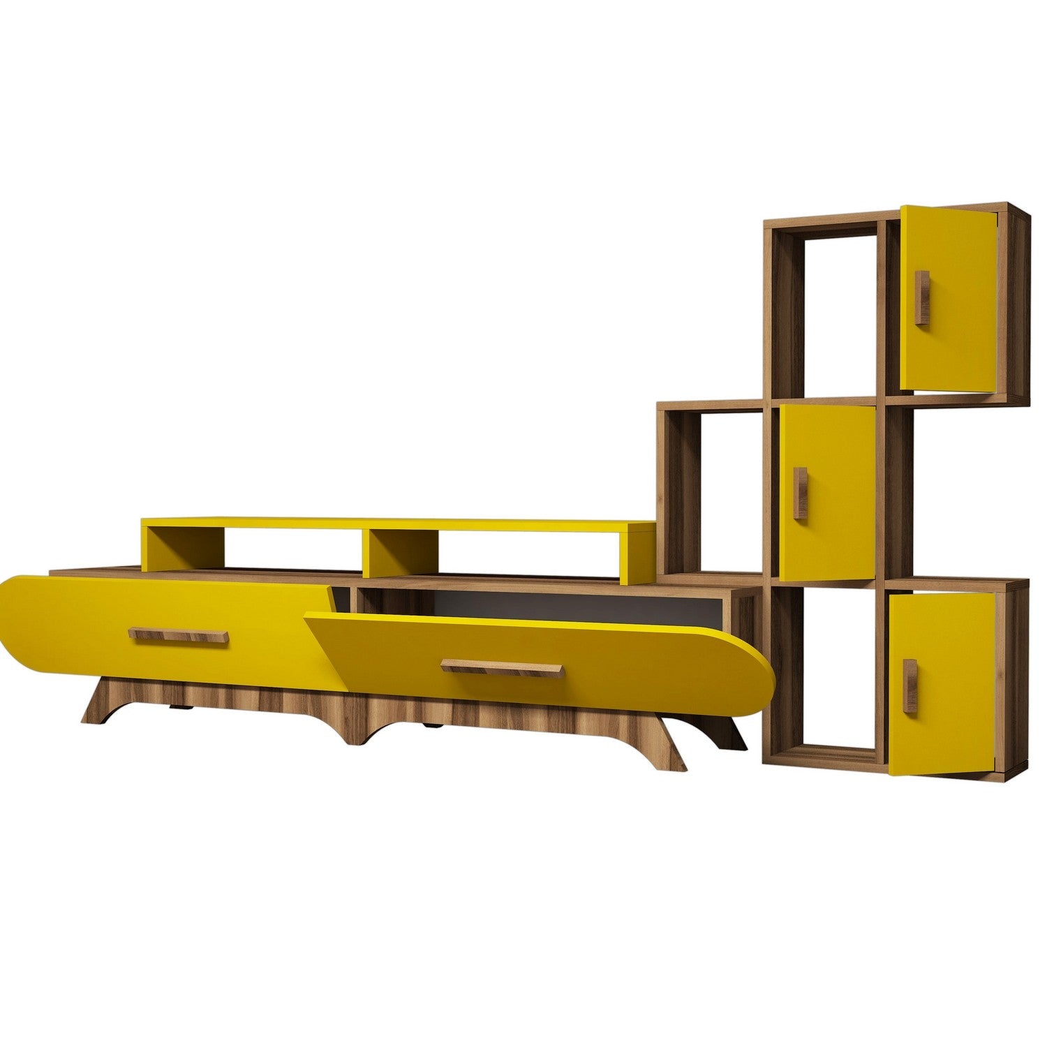 Flora S - Walnut, Yellow in Walnuss
 Gelb präsentiert im Onlineshop von KAQTU Design AG. TV-Möbel ist von Hanah Home