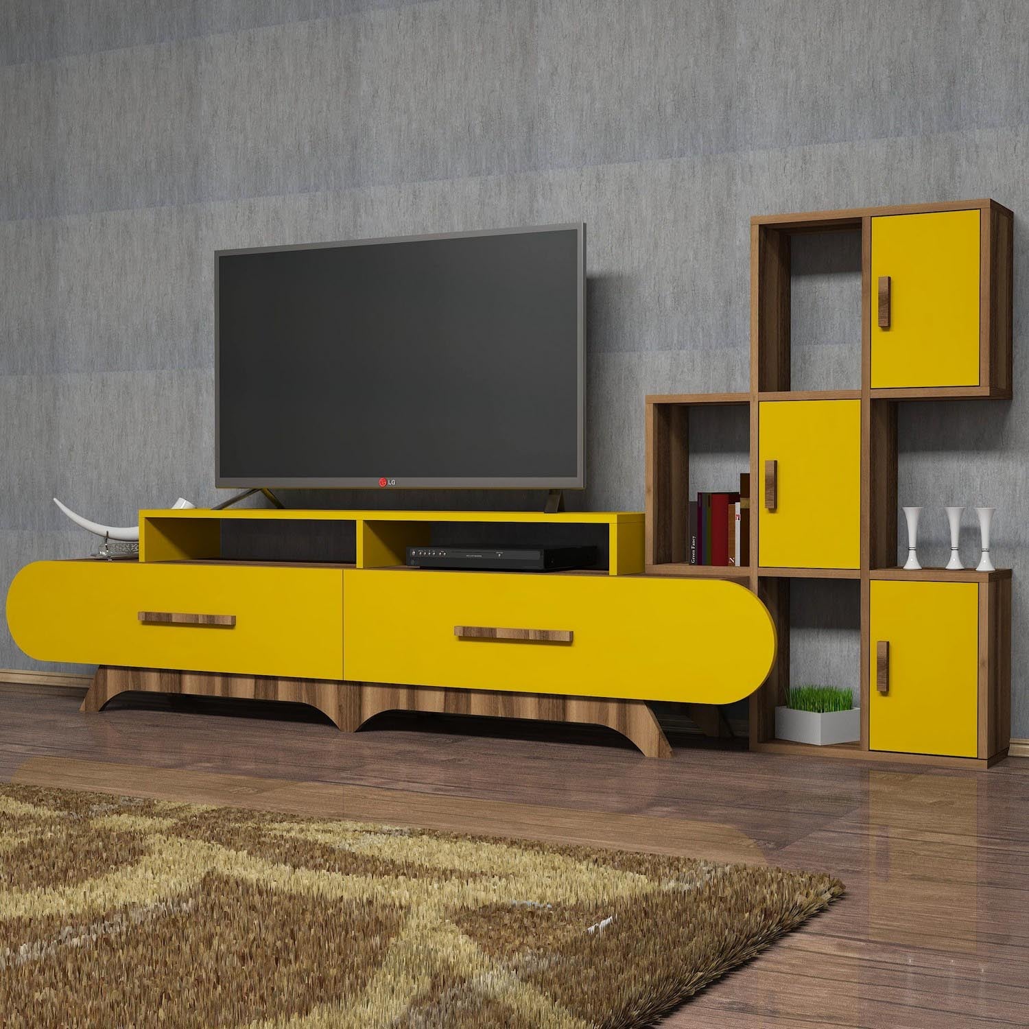 Flora S - Walnut, Yellow in Walnuss
 Gelb präsentiert im Onlineshop von KAQTU Design AG. TV-Möbel ist von Hanah Home