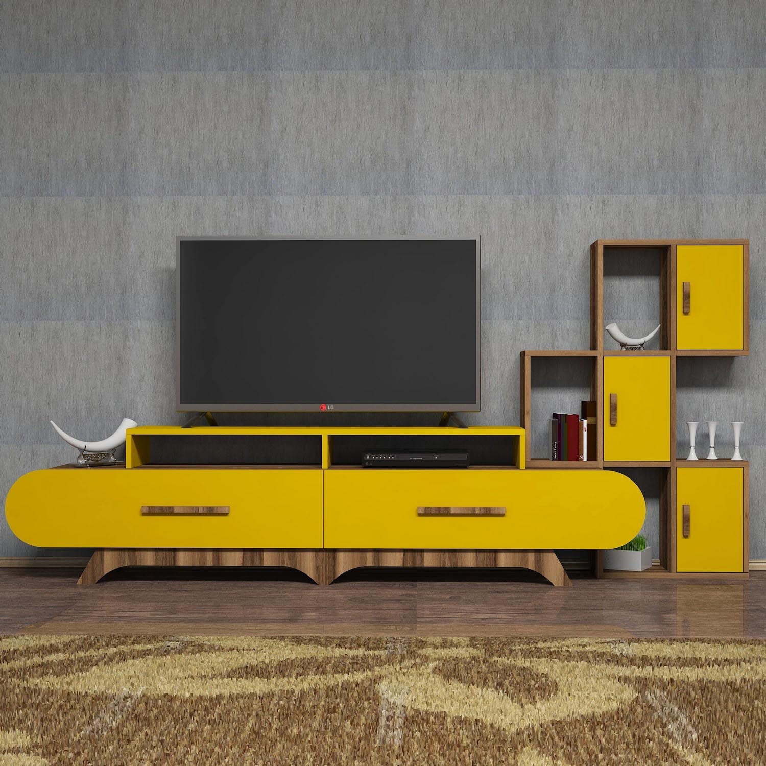 Flora S - Walnut, Yellow in Walnuss
 Gelb präsentiert im Onlineshop von KAQTU Design AG. TV-Möbel ist von Hanah Home