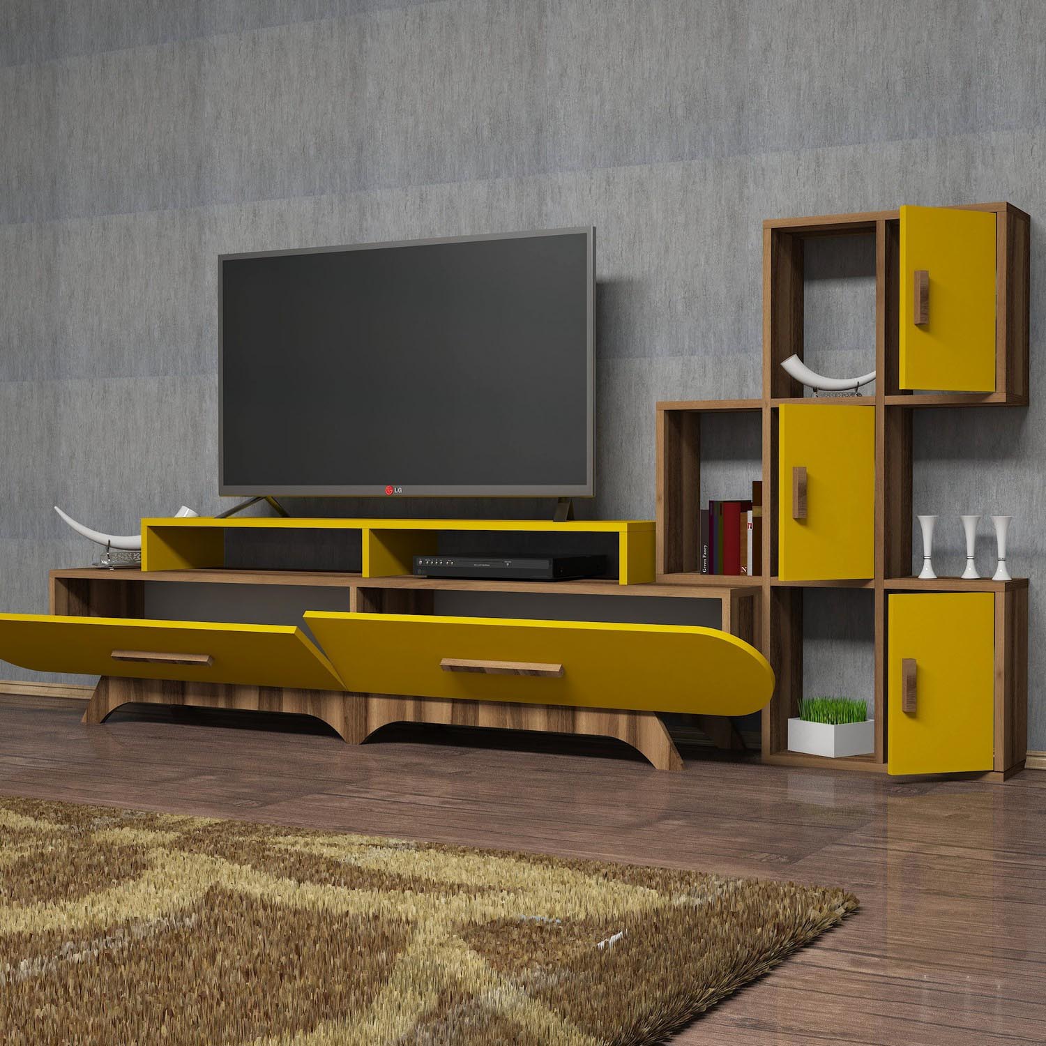 Flora S - Walnut, Yellow in Walnuss
 Gelb präsentiert im Onlineshop von KAQTU Design AG. TV-Möbel ist von Hanah Home