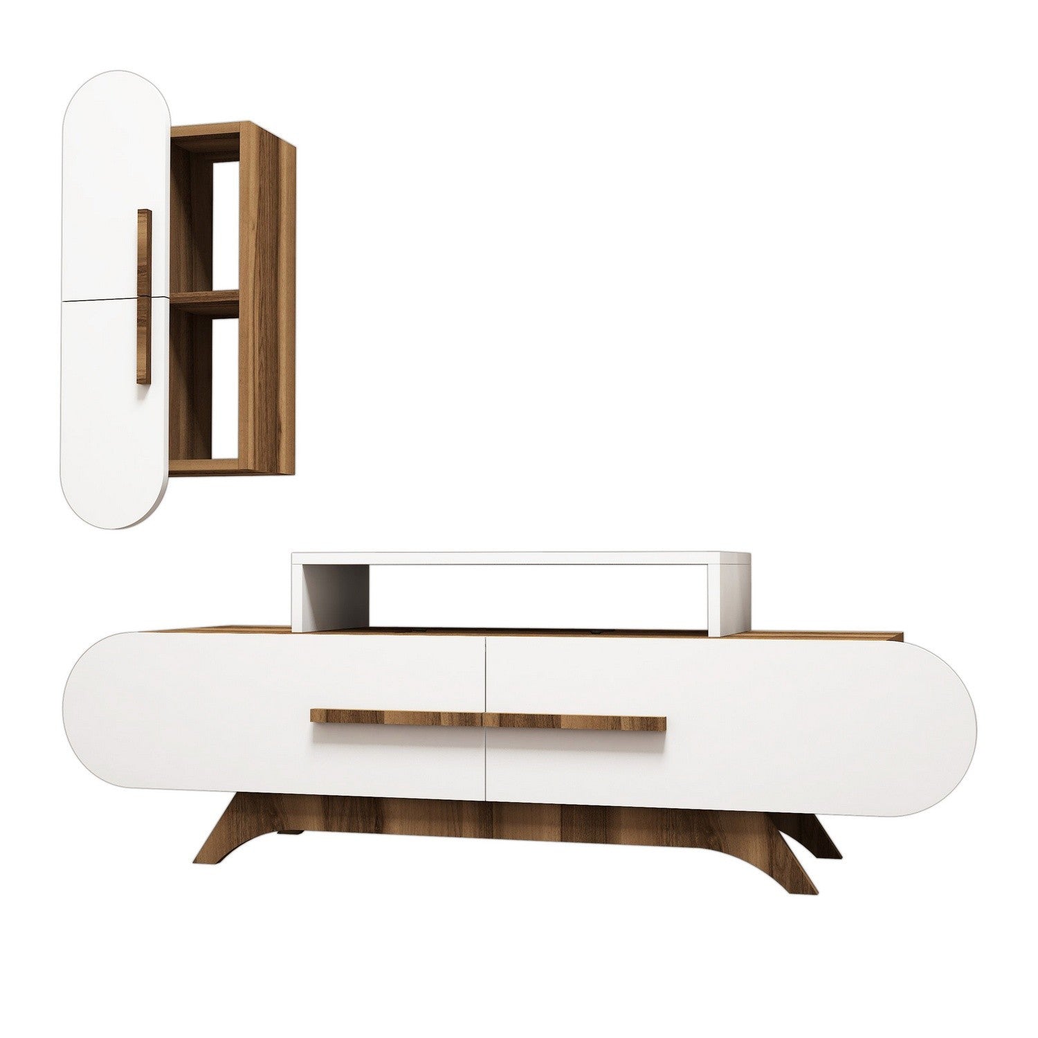 Rose S - Walnut, White in Walnuss Weiss präsentiert im Onlineshop von KAQTU Design AG. TV-Möbel ist von Hanah Home
