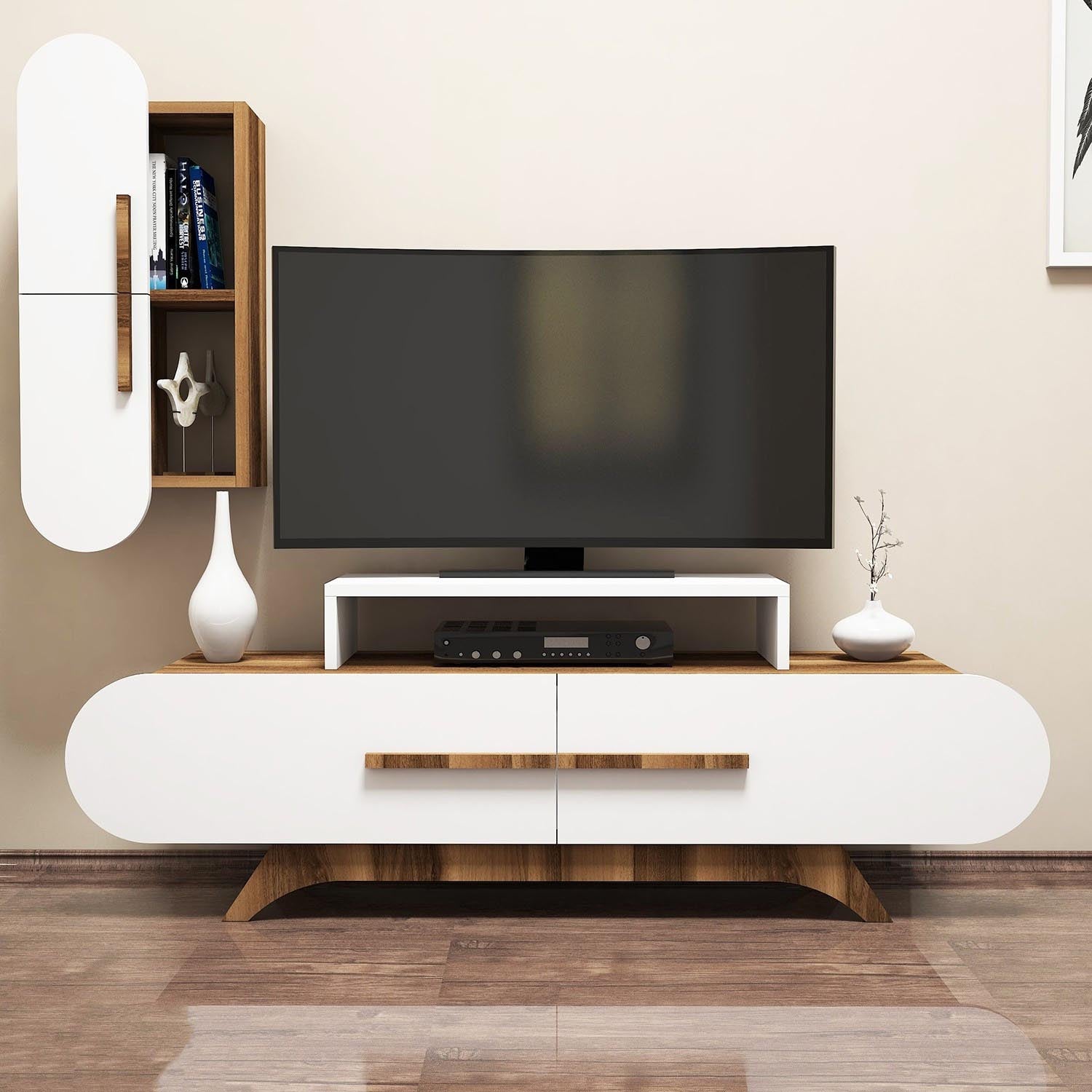 Rose S - Walnut, White in Walnuss Weiss präsentiert im Onlineshop von KAQTU Design AG. TV-Möbel ist von Hanah Home