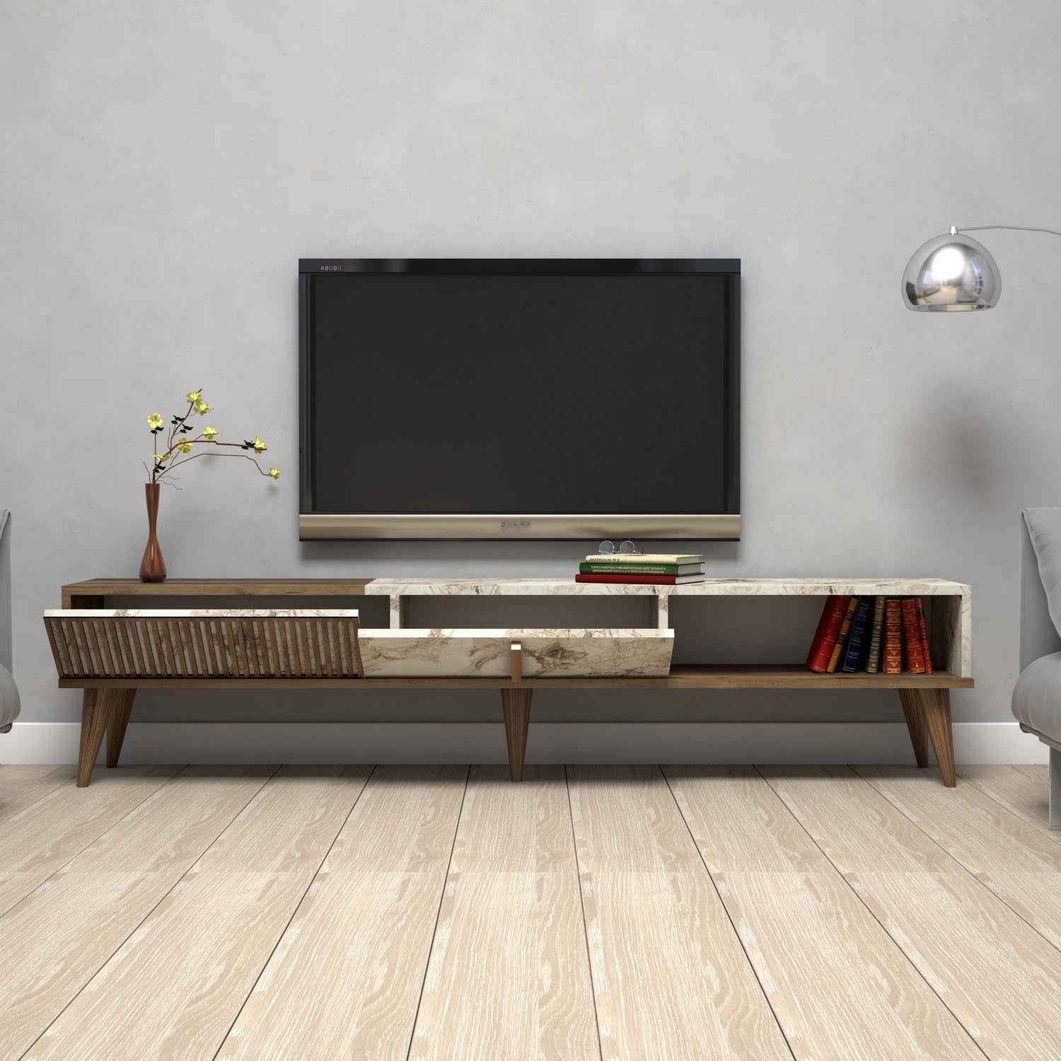 Milan - Walnut, White Marble in Walnuss Weiss präsentiert im Onlineshop von KAQTU Design AG. Sideboard ist von Hanah Home