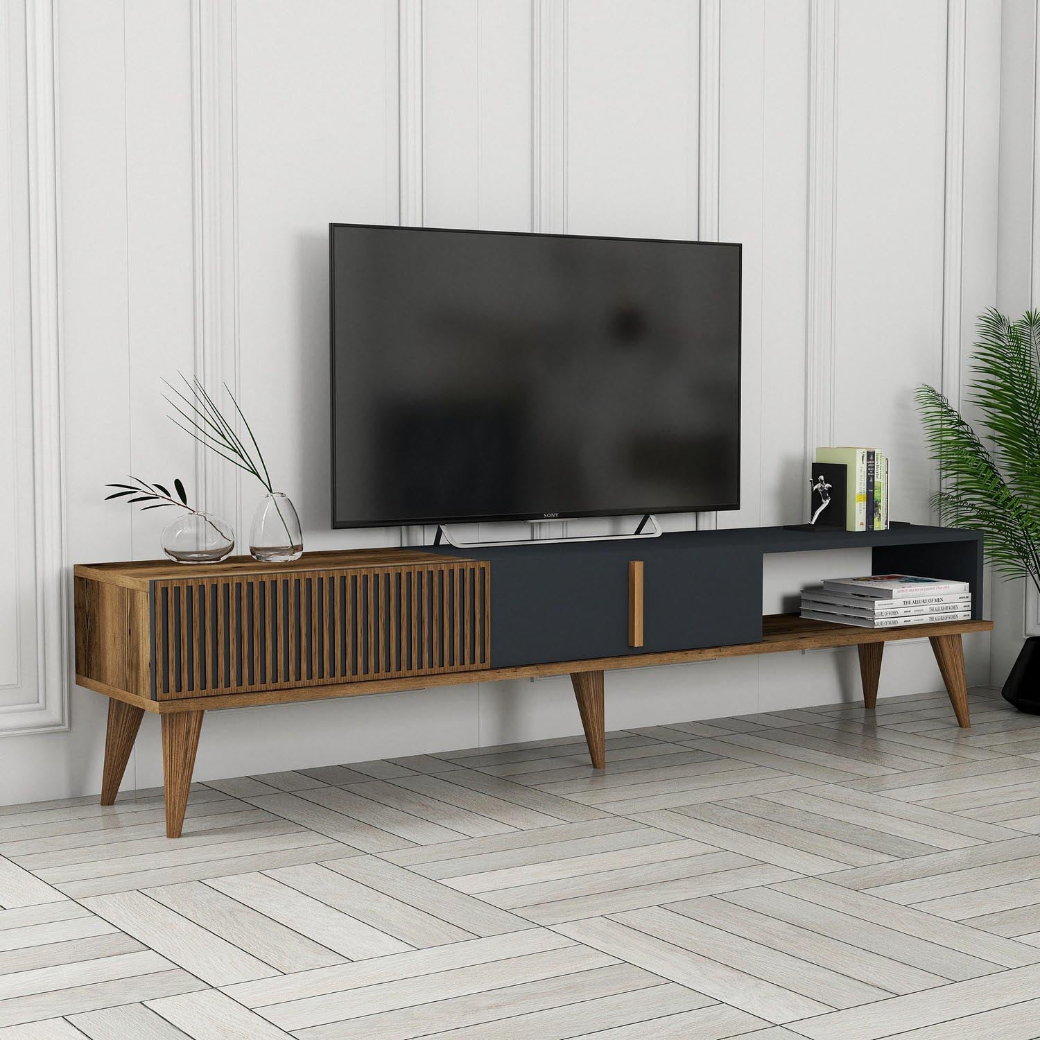 Milan Alt - Walnut, Anthracite in Walnuss
 Anthrazit präsentiert im Onlineshop von KAQTU Design AG. Sideboard ist von Hanah Home