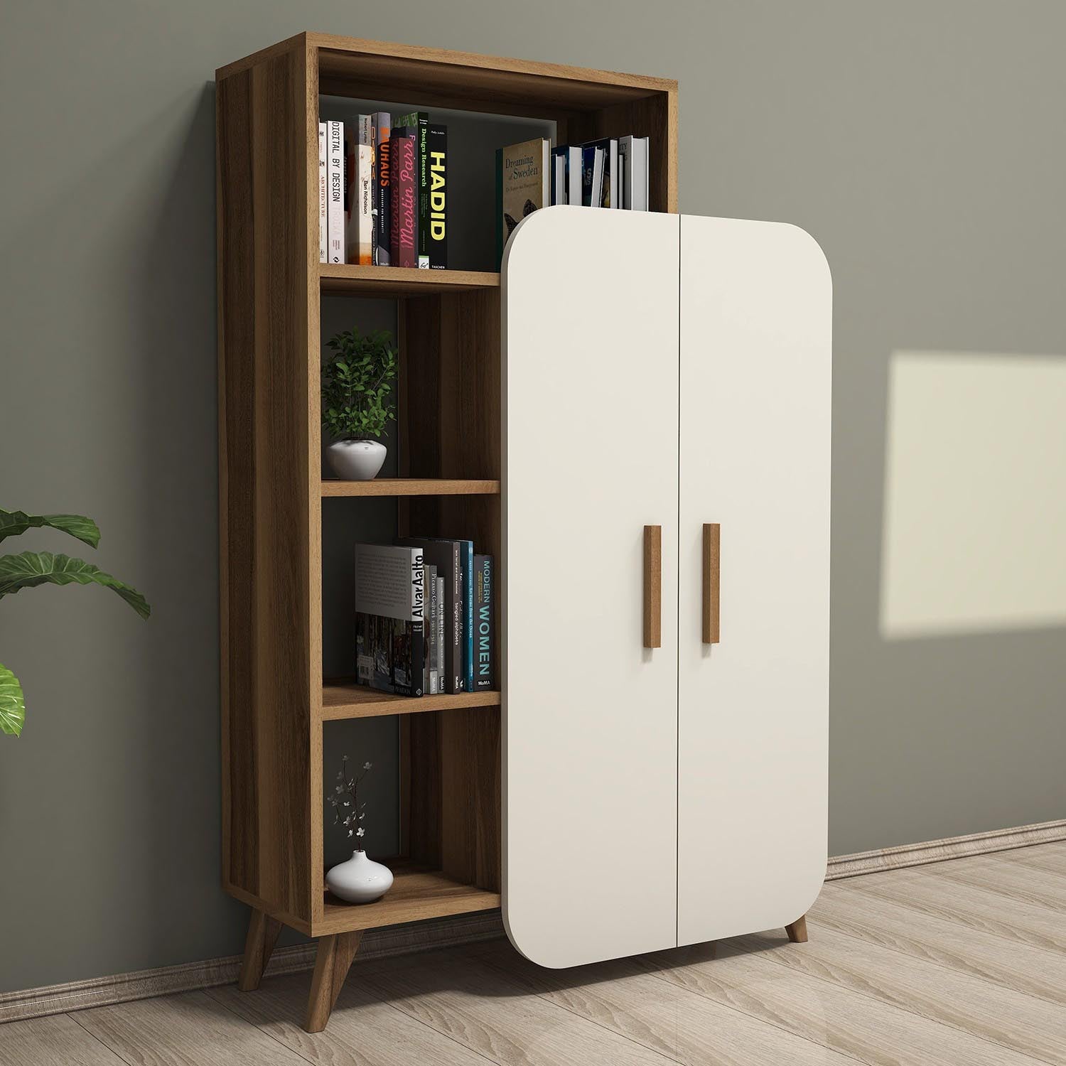 Form - Walnut, Cream in Walnuss
 Creme präsentiert im Onlineshop von KAQTU Design AG. Bücherregal ist von Hanah Home