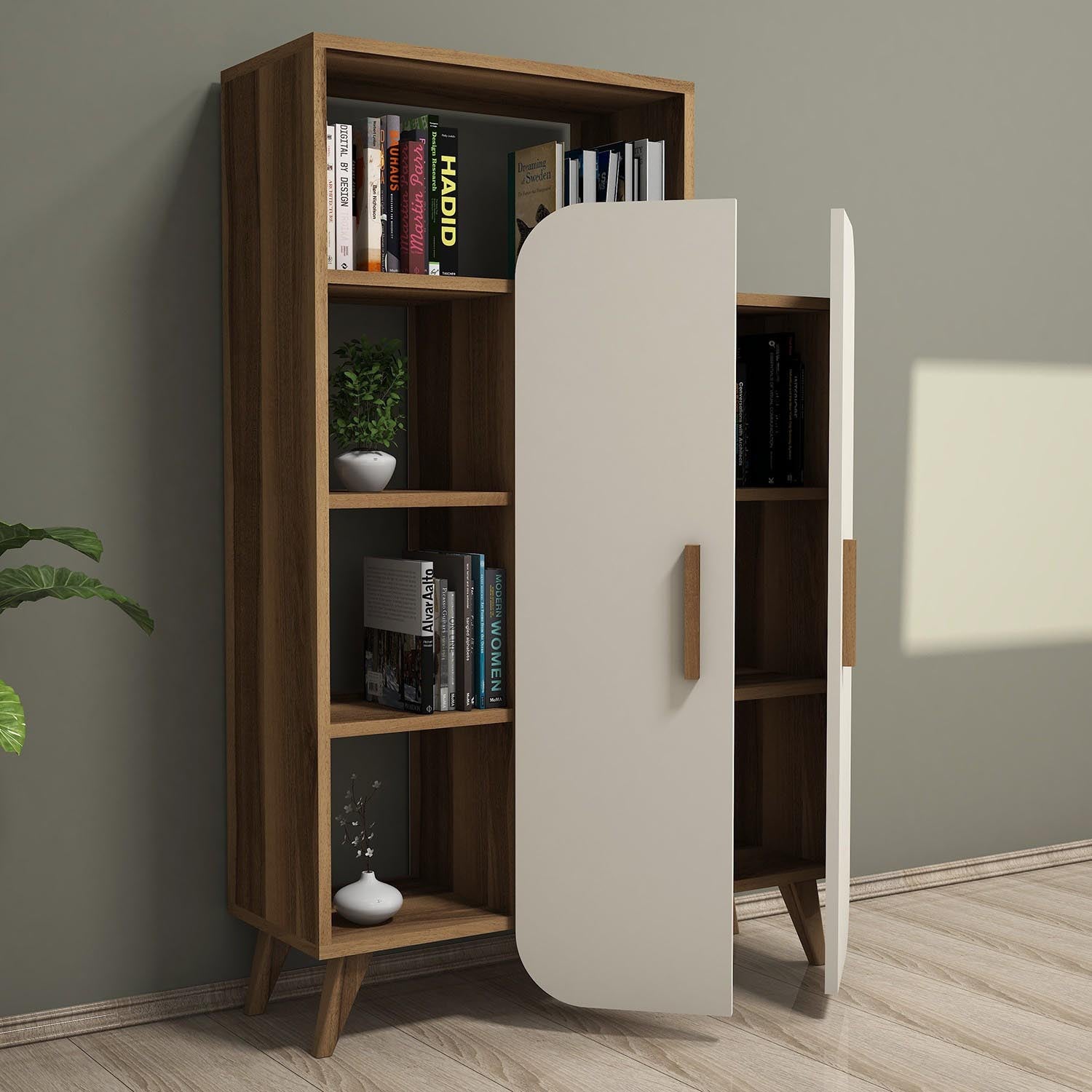 Form - Walnut, Cream in Walnuss
 Creme präsentiert im Onlineshop von KAQTU Design AG. Bücherregal ist von Hanah Home