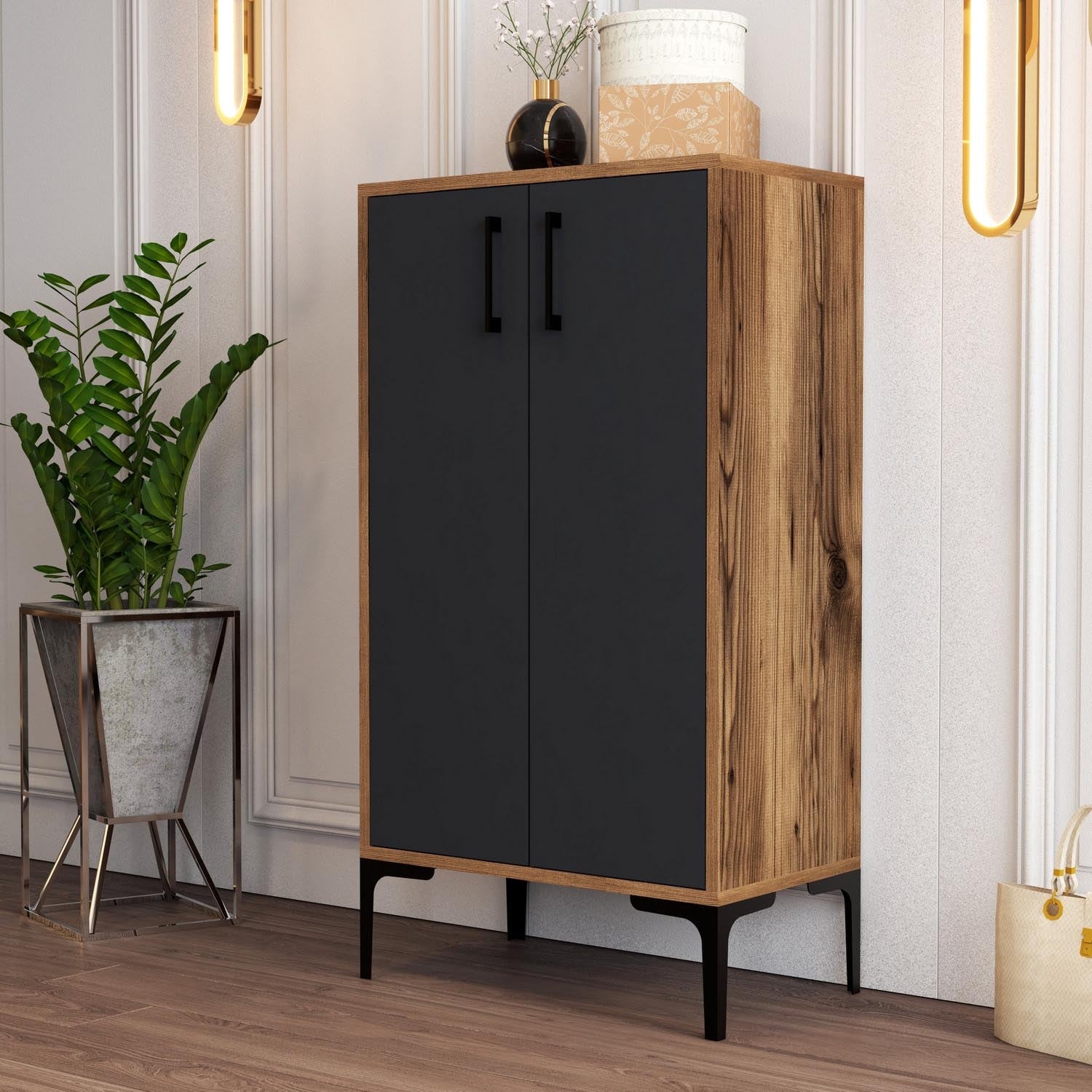 Prag - Walnut, Anthracite in Walnuss
 Anthrazit präsentiert im Onlineshop von KAQTU Design AG. Schuhschrank ist von Hanah Home