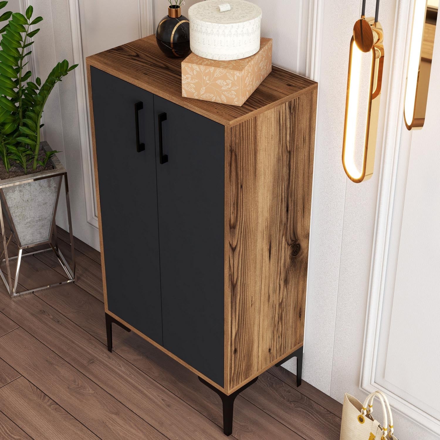 Prag - Walnut, Anthracite in Walnuss
 Anthrazit präsentiert im Onlineshop von KAQTU Design AG. Schuhschrank ist von Hanah Home