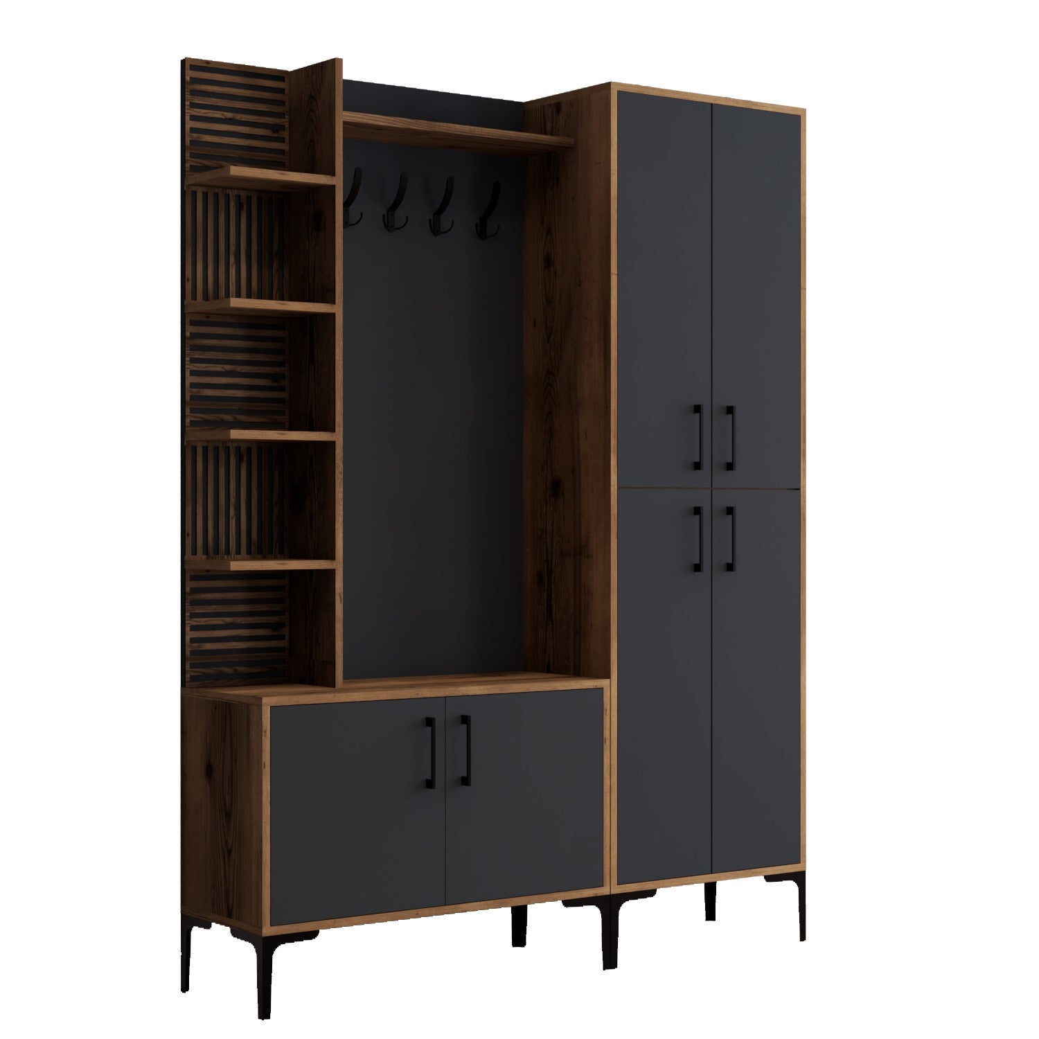 Viyana DA - Walnut, Anthracite in Walnuss
 Anthrazit präsentiert im Onlineshop von KAQTU Design AG. Garderobe ist von Hanah Home