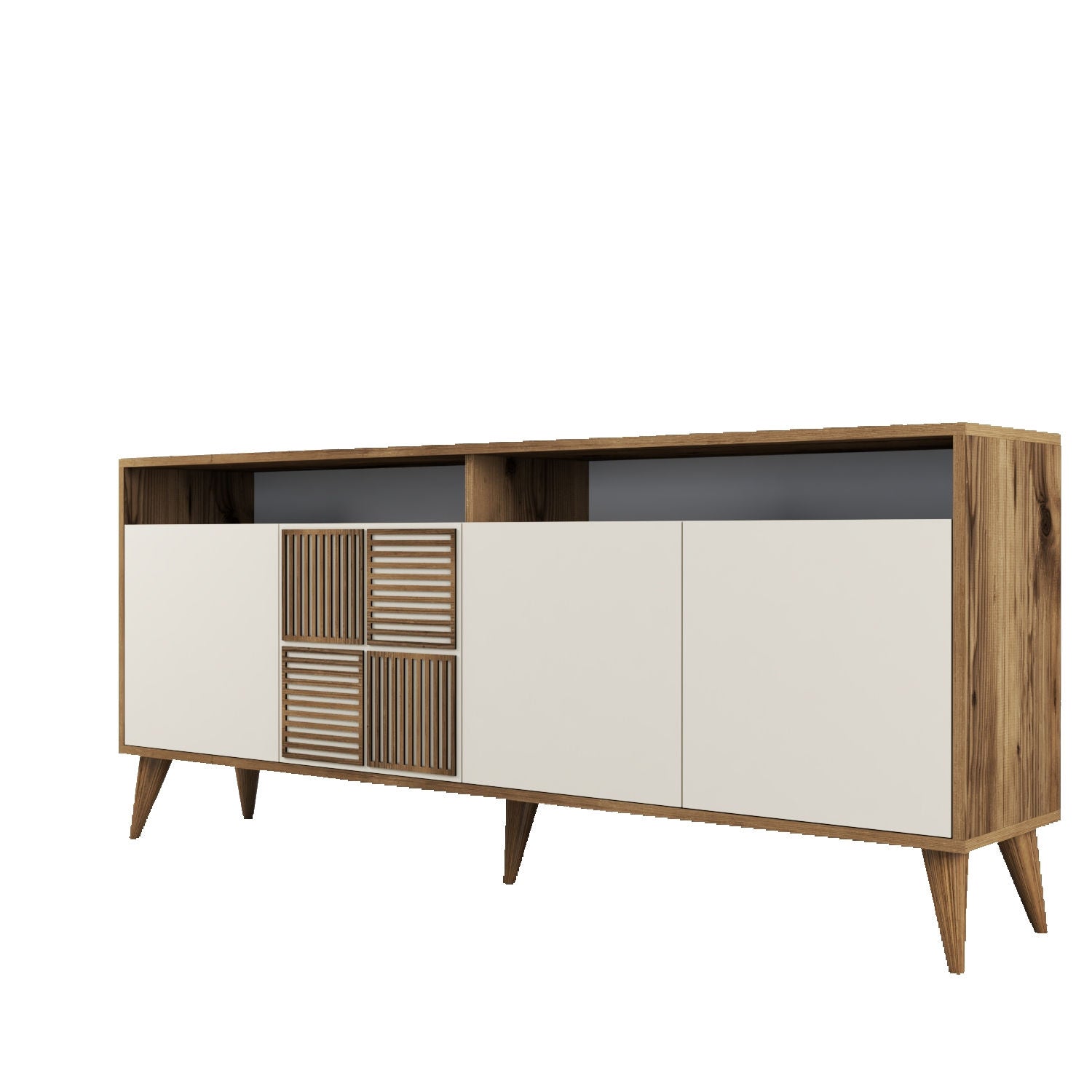 Milan - Walnut, Cream in Walnuss
 Creme präsentiert im Onlineshop von KAQTU Design AG. High-Sideboard ist von Hanah Home