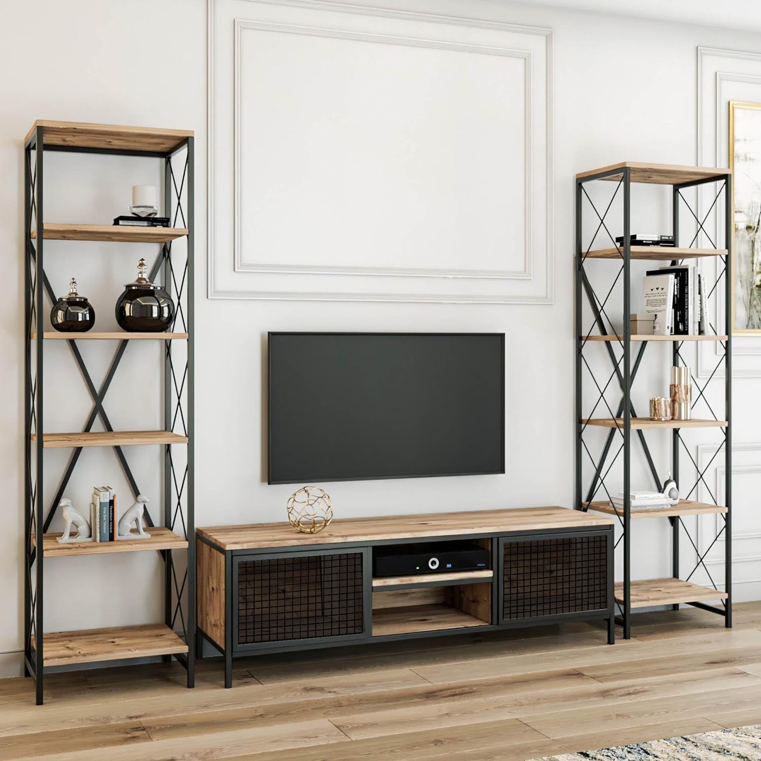 Maxim in Kiefer Schwarz präsentiert im Onlineshop von KAQTU Design AG. TV-Möbel ist von Hanah Home