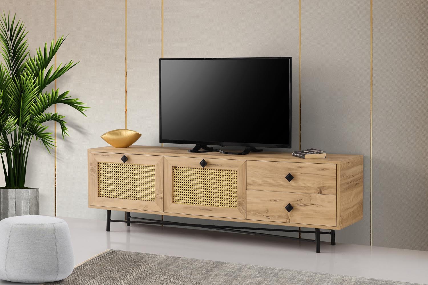 Hapsiyas 180 in Eiche Schwarz präsentiert im Onlineshop von KAQTU Design AG. Sideboard ist von Hanah Home