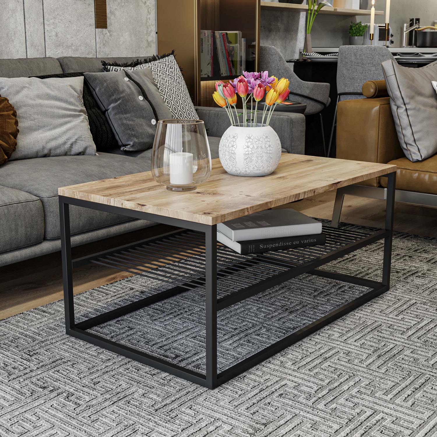 Asude - Pine in Kiefer Schwarz präsentiert im Onlineshop von KAQTU Design AG. Beistelltisch ist von Hanah Home