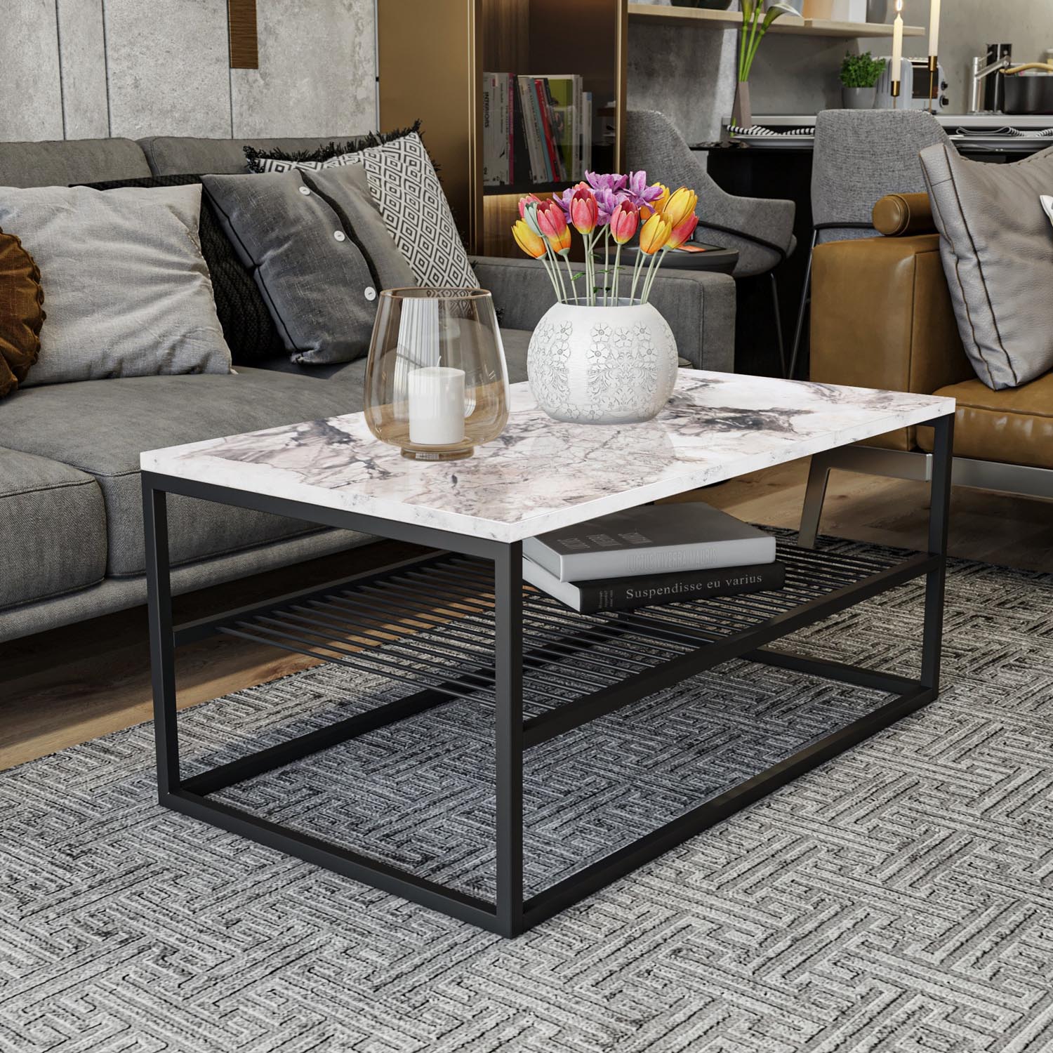 Asude - White in Weiss Schwarz präsentiert im Onlineshop von KAQTU Design AG. Beistelltisch ist von Hanah Home